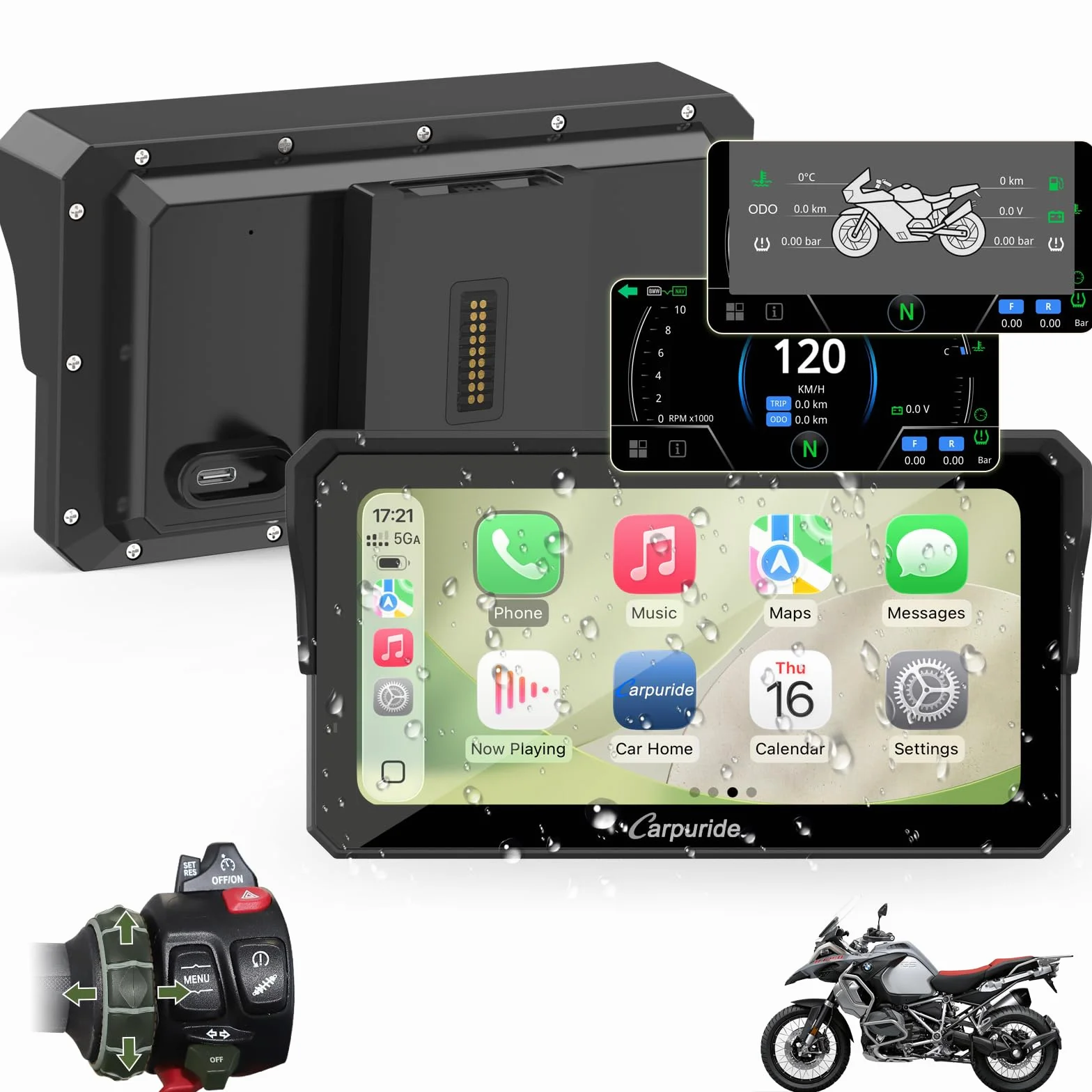 Carpuride W602BS Pro Carplay Schermo per BMW Moto, Nativo Wonder Wheel Controllo e Lettura Dati, Senza Fili CarPlay e Android Auto, 6,25" Impermeabile Touchscreen, OTA, Doppio Bluetooth, Interfono.