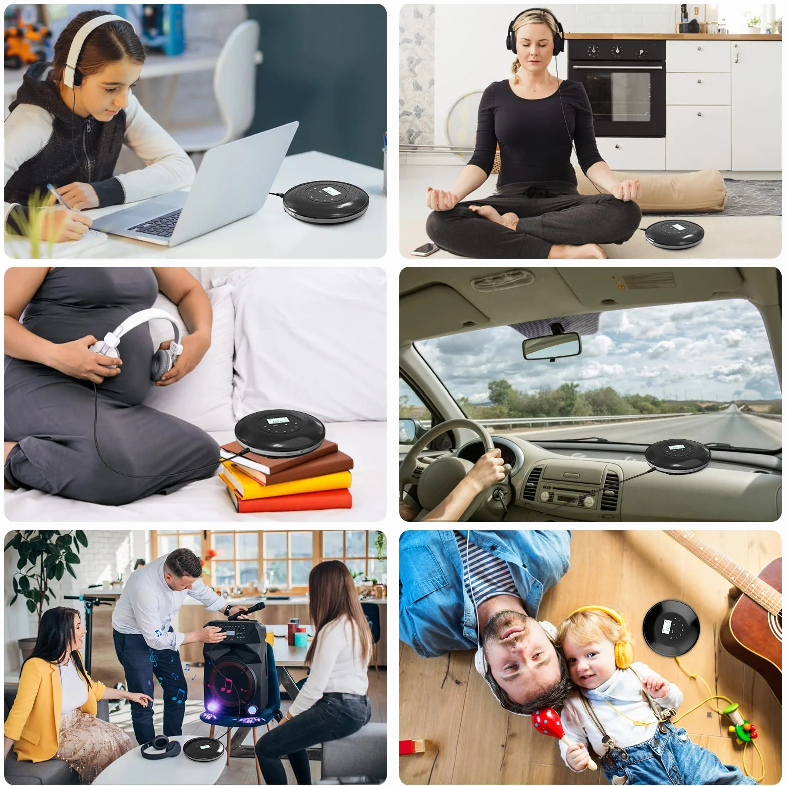 Qoosea Lettore CD Portatile con Pulsante di Tocco 1000mAh Ricaricabile per la Casa con Cuffie Giocatori CD Personali Walkman con Schermo LCD Porta USB AUX per i Bambini dell'automobile