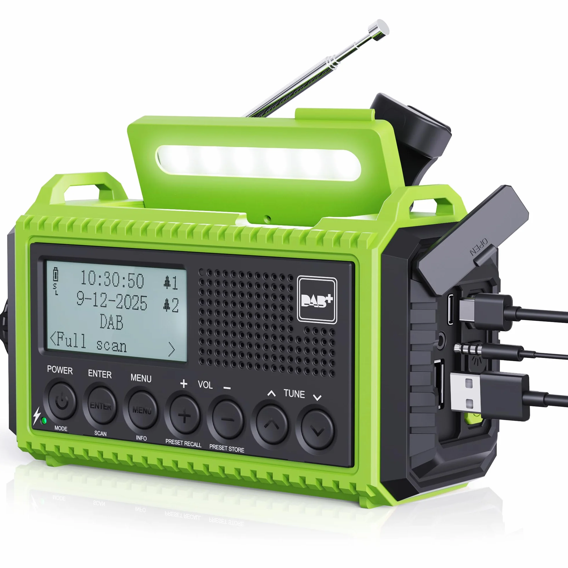 DAB/DAB+/FM radio portatile, Solare Radio a Manovella, Batteria Ricaricabile 5000 mAh, Torcia a LED e Luce di Lettura, Allarme SOS, Impermeabile IPX4, per Escursioni, Campeggio, Emergenza