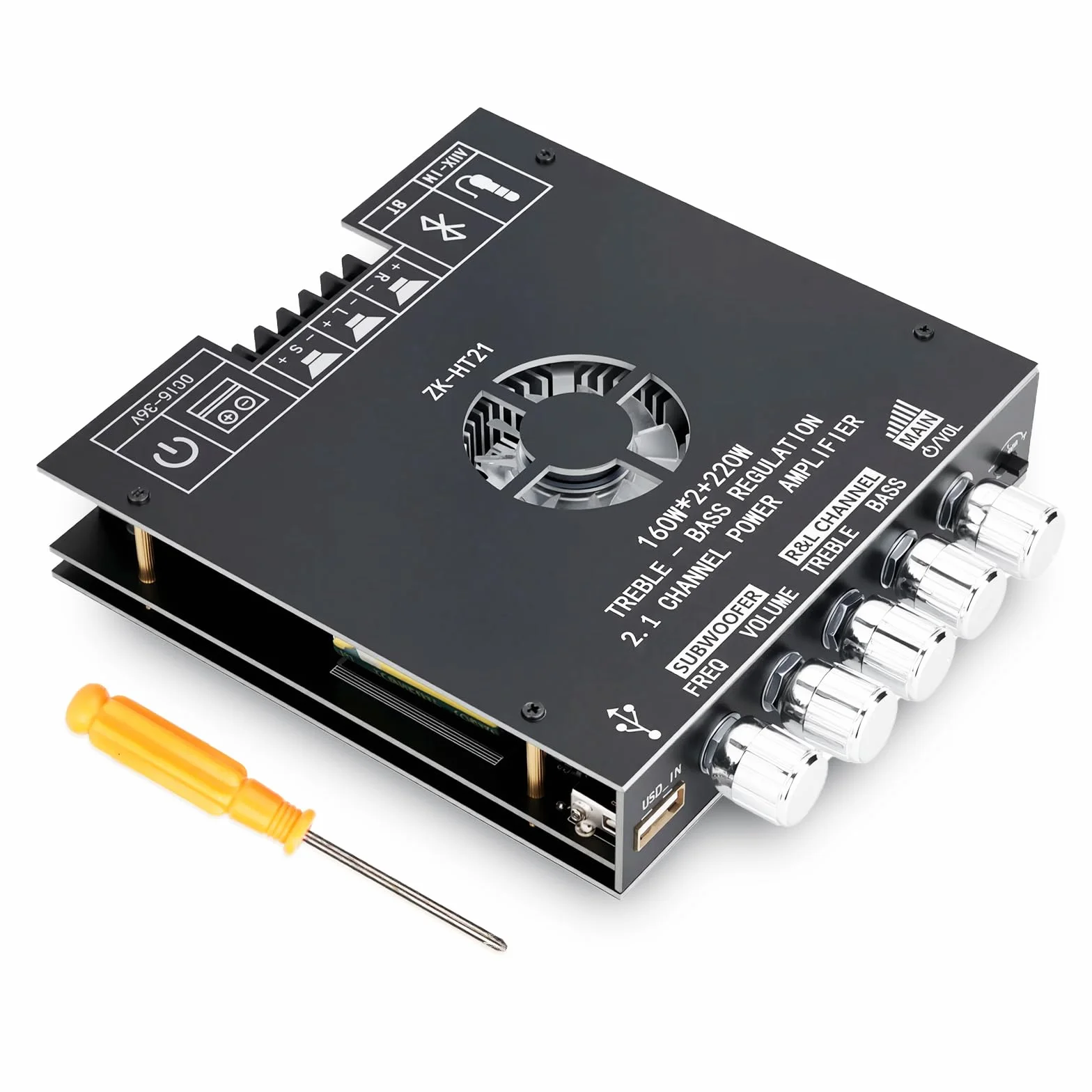 Modulo amplificatore HiFi 2.1 canali Bluetooth 160W x2 + 220W subwoofer TDA7498E ZK-HT21