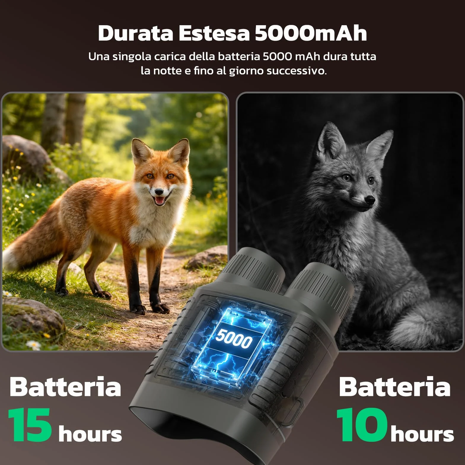 Binocolo Visione Notturna 4K 48MP con Zoom 10x e Visore Notturno, Batteria Ricaricabile 5000mAh per Osservazione fino a 400m, Ideale per Outdoor, Campeggio e Sicurezza