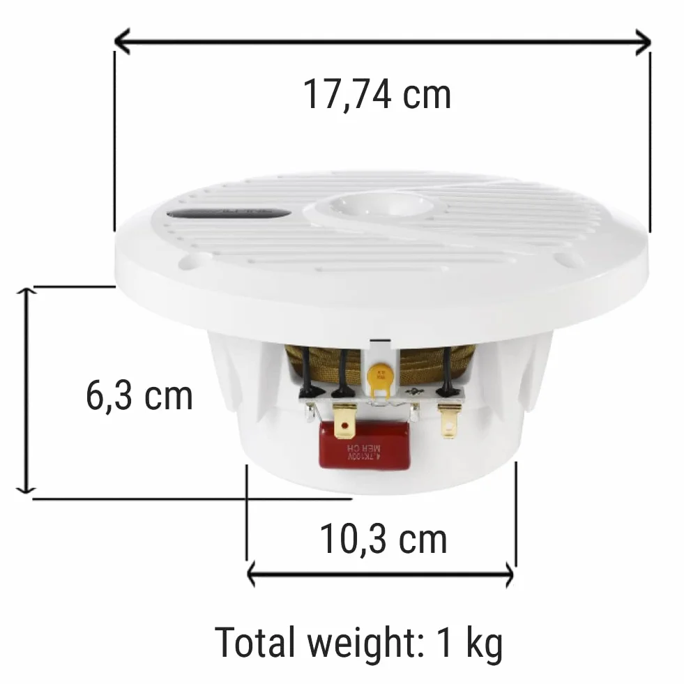 NSC 2 altoparlanti ALPINE SPS-M601W diffusori coassiali 2 vie marini bianchi 16,5 cm 165 mm 6,5 inch impermeabili water proof 35 watt rms 110 watt max 4 ohm piscina barca mare, a coppia