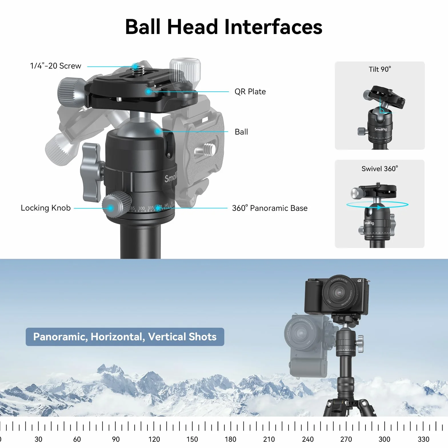 SMALLRIG Mini Treppiede in Alluminio da 20 pollici/ 52 cm, Treppiede da Tavolo con Testa a Sfera a 360°, Treppiede da Tavolo Compatto per Videocamera DSLR, Carico Fino a 13 Libbre/6 kg - 4289