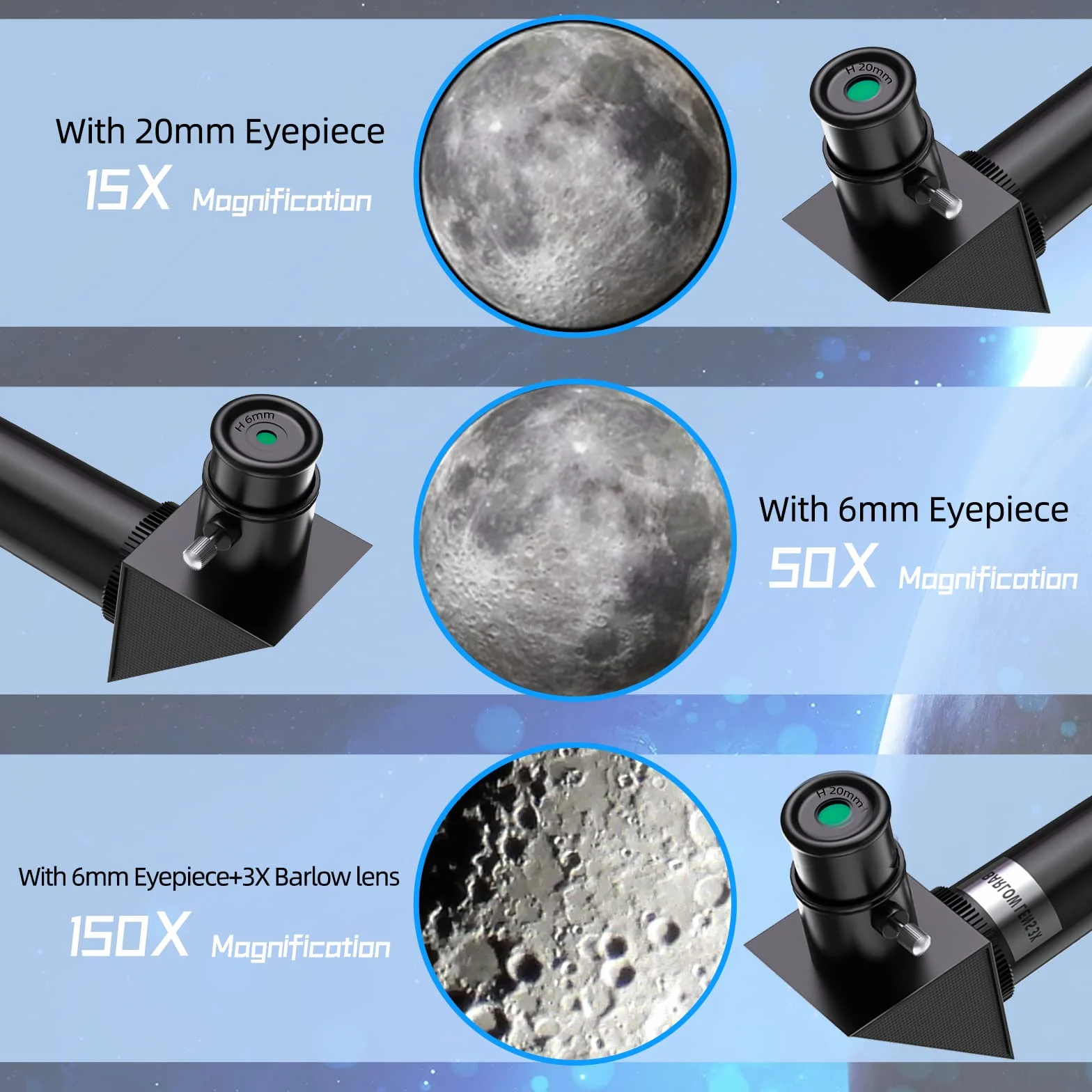 Telescopio refractor de 70 mm de apertura de 400 mm para principiantes de astronomía, telescopio refractario de alta potencia con trípode, revestimiento múltiple