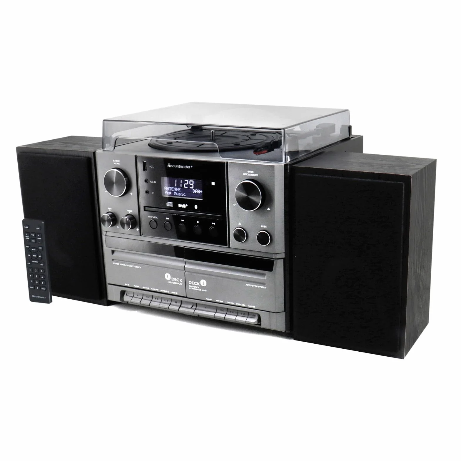 Soundmaster MCD5600 Impianto stereo con giradischi DAB+ lettore CD a doppia cassetta USB MP3 Bluetooth nero