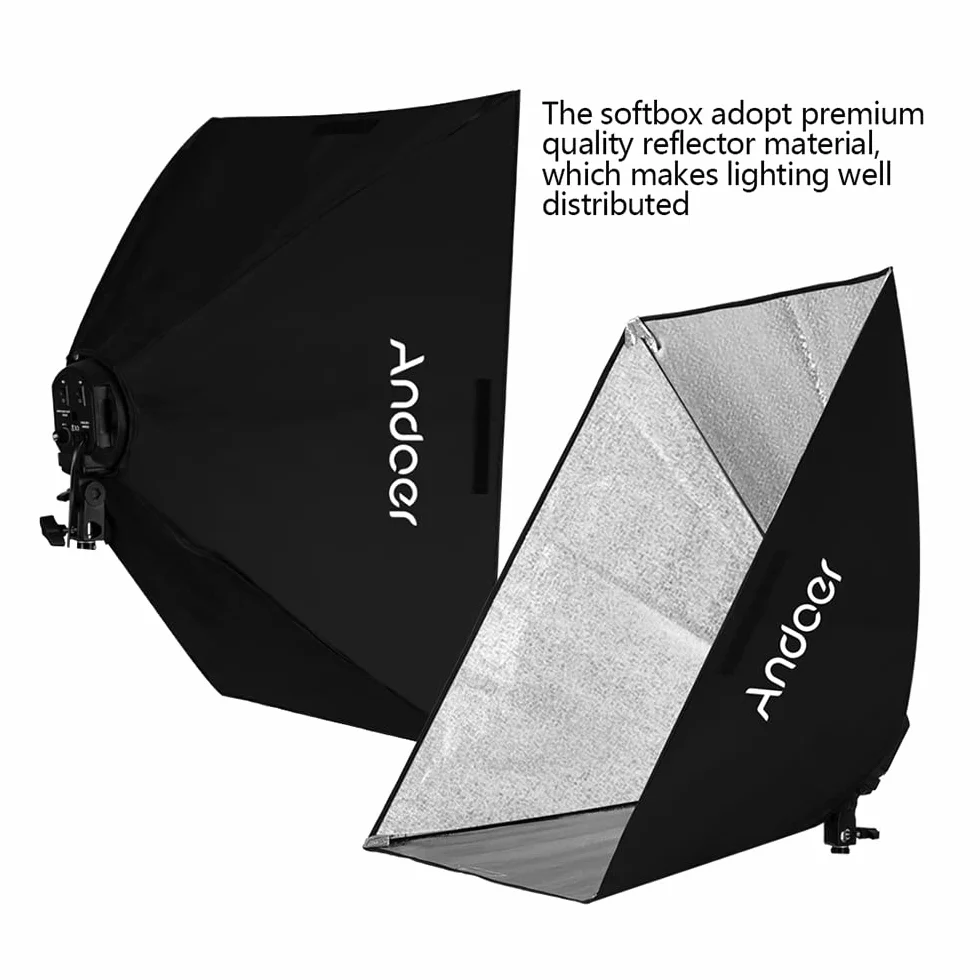 Andoer Softbox LED Set 2 x 50 x 70 cm, 2 x 4 in 1 Portalampada, 2 x 2 M Supporto di luce, Borsa da trasporto per ritratti di studio, fotografia