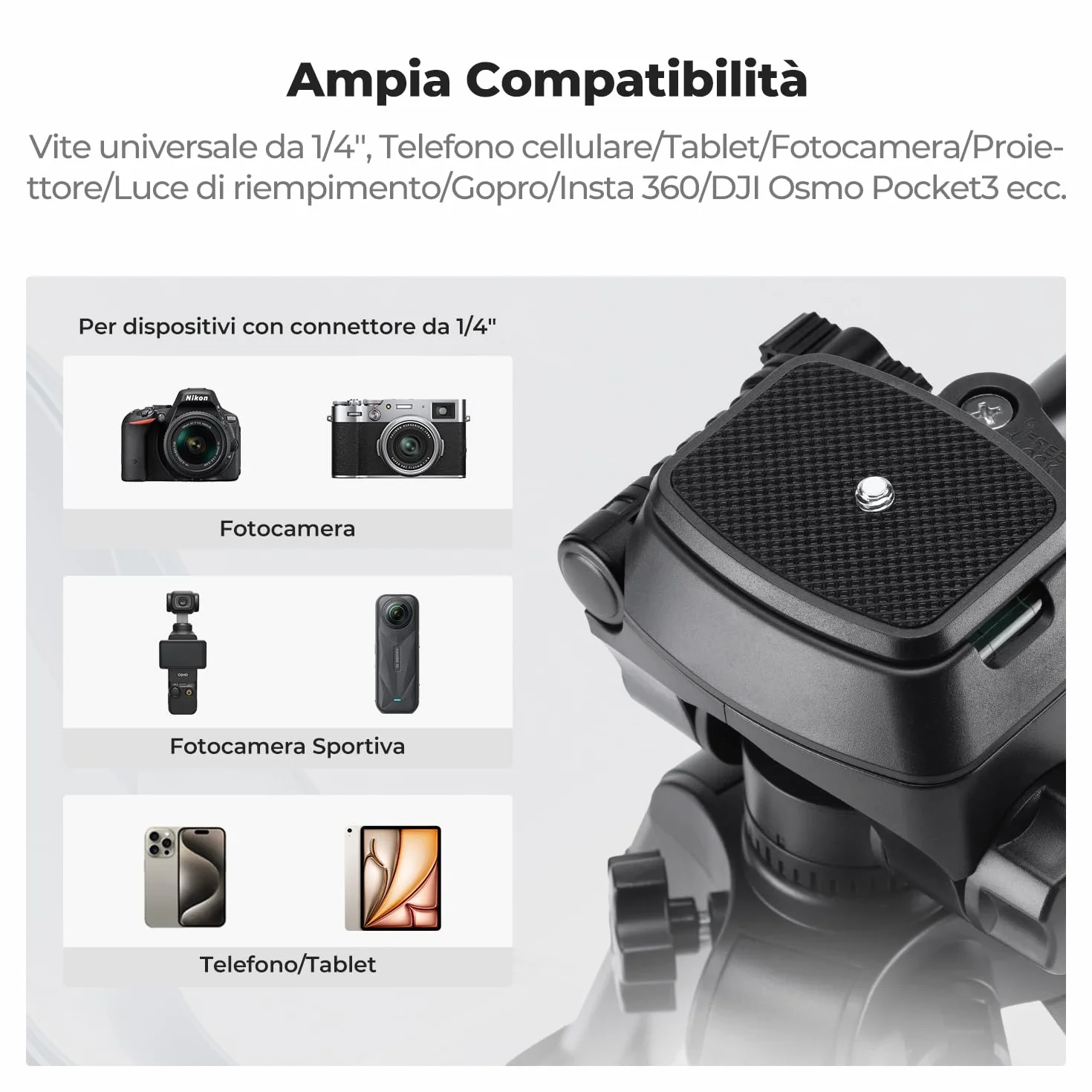 K&F CONCEPT Mini Treppiede per Fotocamera 64CM, Treppiede da Tavolo in Alluminio con Telecomando, Mini Travel Tripod S233A0, Treppiede Piccolo per DSLR, VCR, Cellulari, Proiettori e Telescopi, ecc.