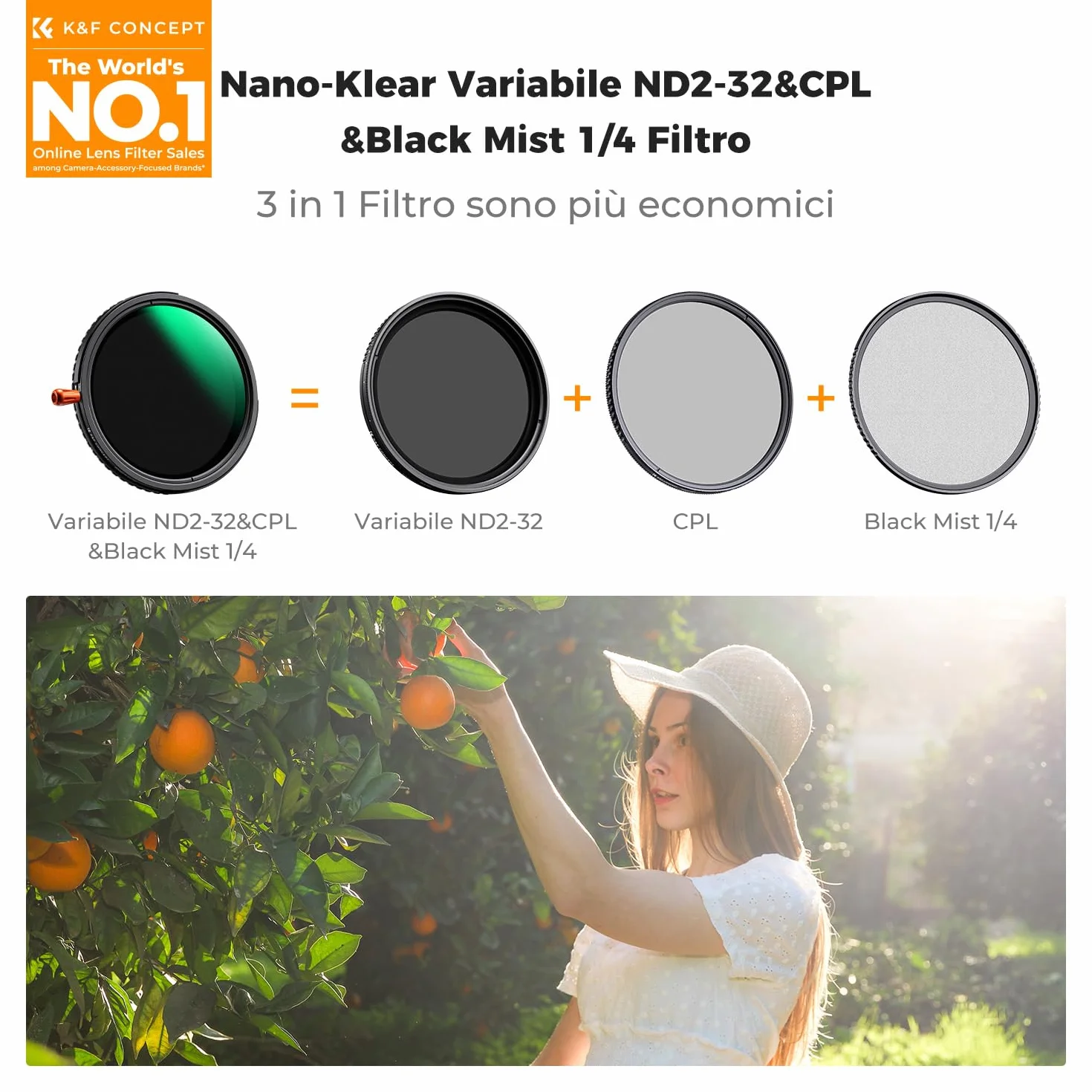 K&F CONCEPT 67mm Nano-Klear Filtro 3 In 1 Funzione CPL & Black Mist 1/4 & Variabile ND2-32 con 3 Panni di Pulizia per Obiettivo Fotocamera, Filtro in Vetro Ottico con 18 Strati Nano Rivestimento