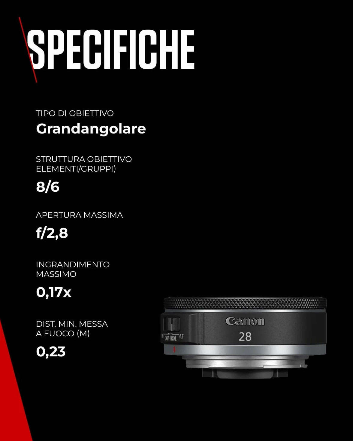 Canon Obiettivo RF 28mm F2.8 STM Pancake Full Frame Grandangolare per EOS R