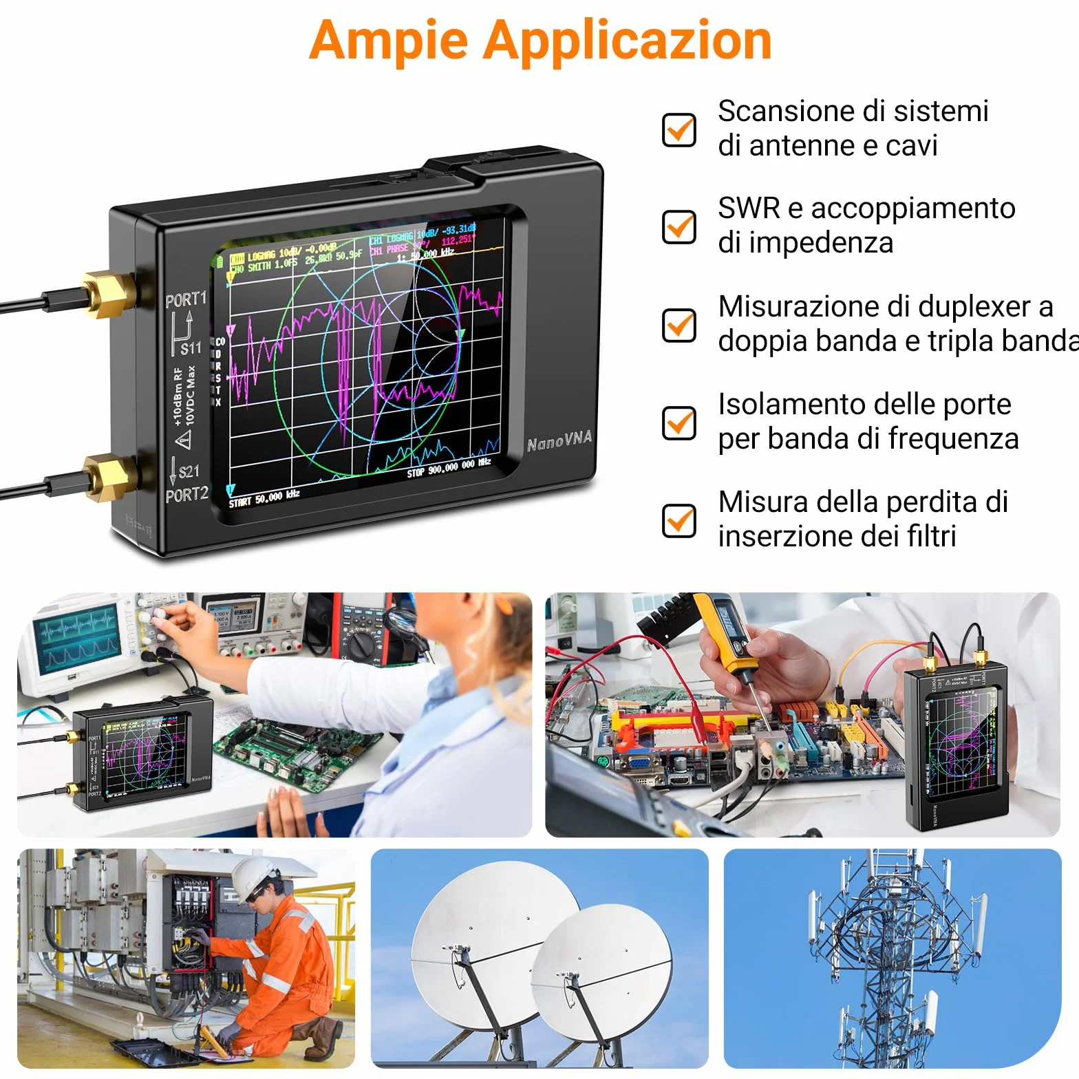 Elikliv NanoVNA-H Analizzatore di Rete Vettoriale, Analizzatore di Antenna 10KHz-1,5GHz Ultima Versione HW 3,6 HF VHF UHF per Parametri S, VSWR e Analisi di Picco, Fase, Ritardo e Diagramma Smith