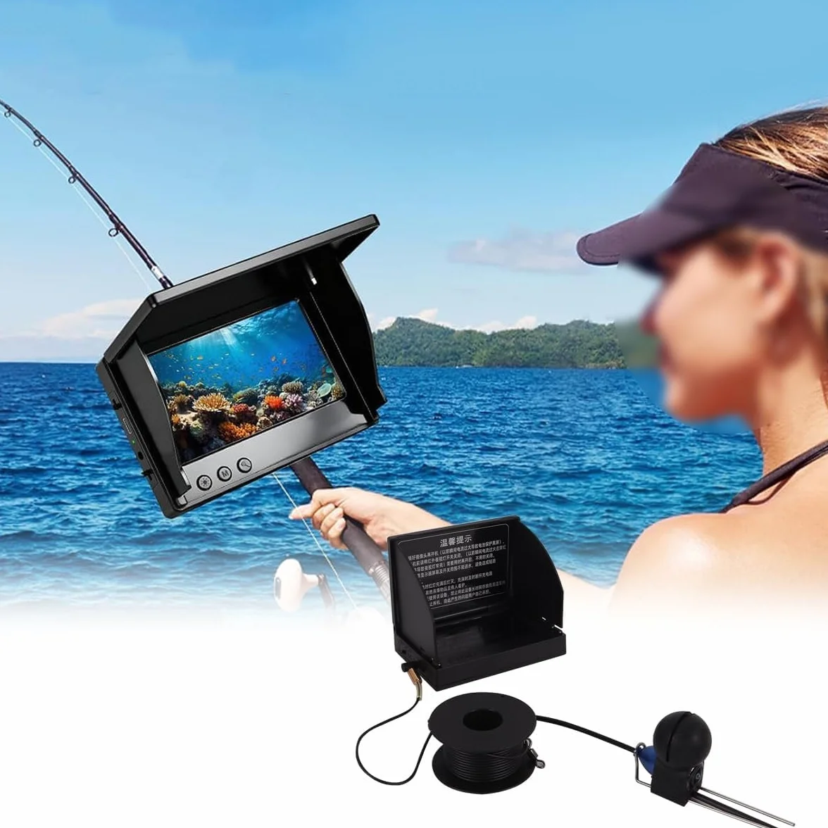 Telecamera subacquea per la pesca, LCD da 4,3 pollici con obiettivo HD, cavo da 15 m per la pesca su lago ghiacciato, barca, kayak, fishfinder portatile per principianti