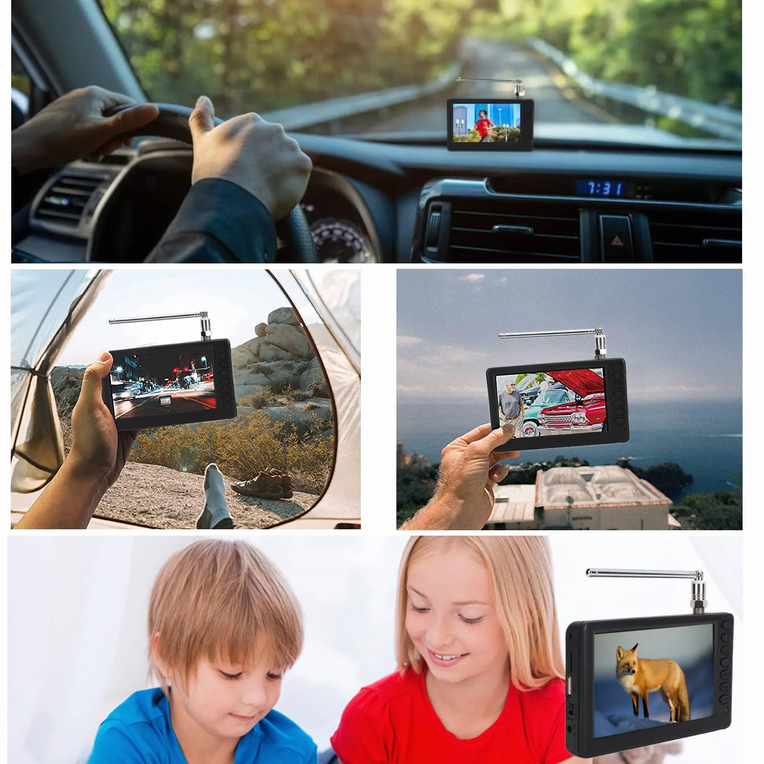 TV Portatile da 5 Pollici ATSC HD TFT LED Mini TV Digitale 1080P con Telecomando e Batteria 1500 mAh per Auto