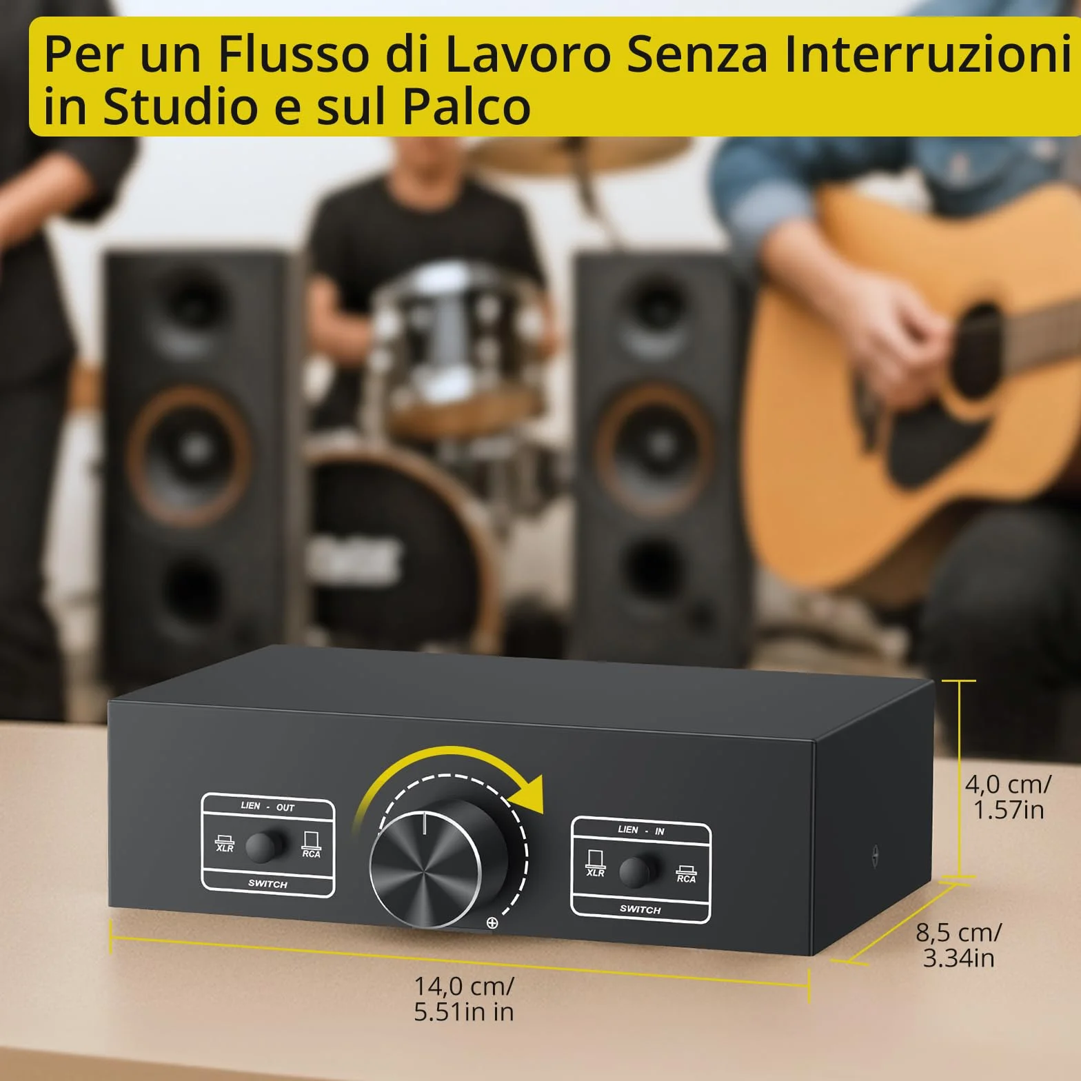 PROZOR Commutatore Audio 2-IN-2-OUT, Switch Selettore e Convertitore XLR a RCA Bidirezionale con Controllo del Volume Passivo Preamplificatore per Altoparlanti da Studio, Home Cinema, DJ