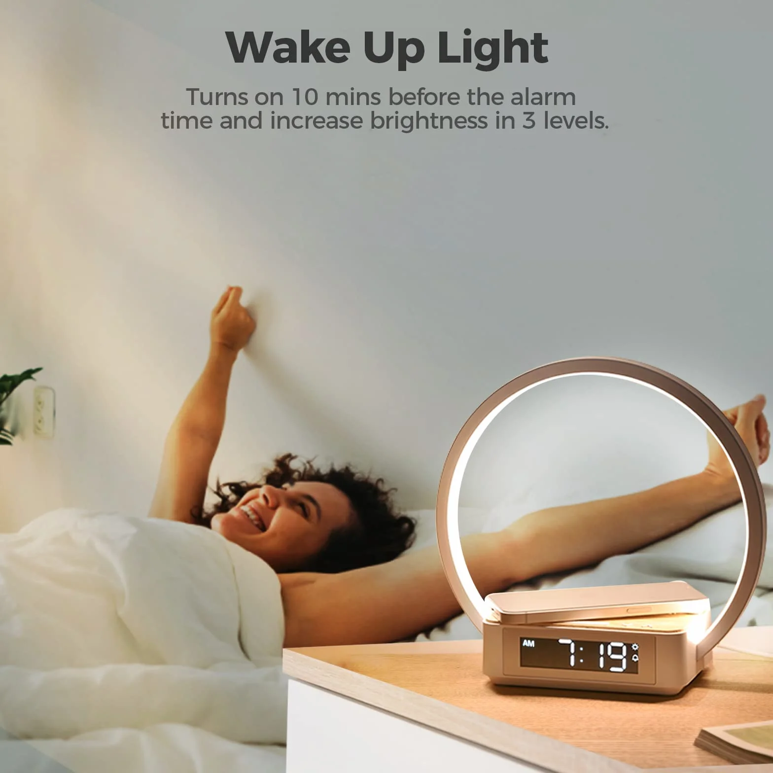 blonbar Lampada Da Comodino Con Caricabatterie Wireless Da 10 W, Luce Sveglia Con Controllo Touch Dimmerabile, Caricabatterie Wireless, 3 Livelli Di Luminosità Per Soggiorno Camera Da Letto