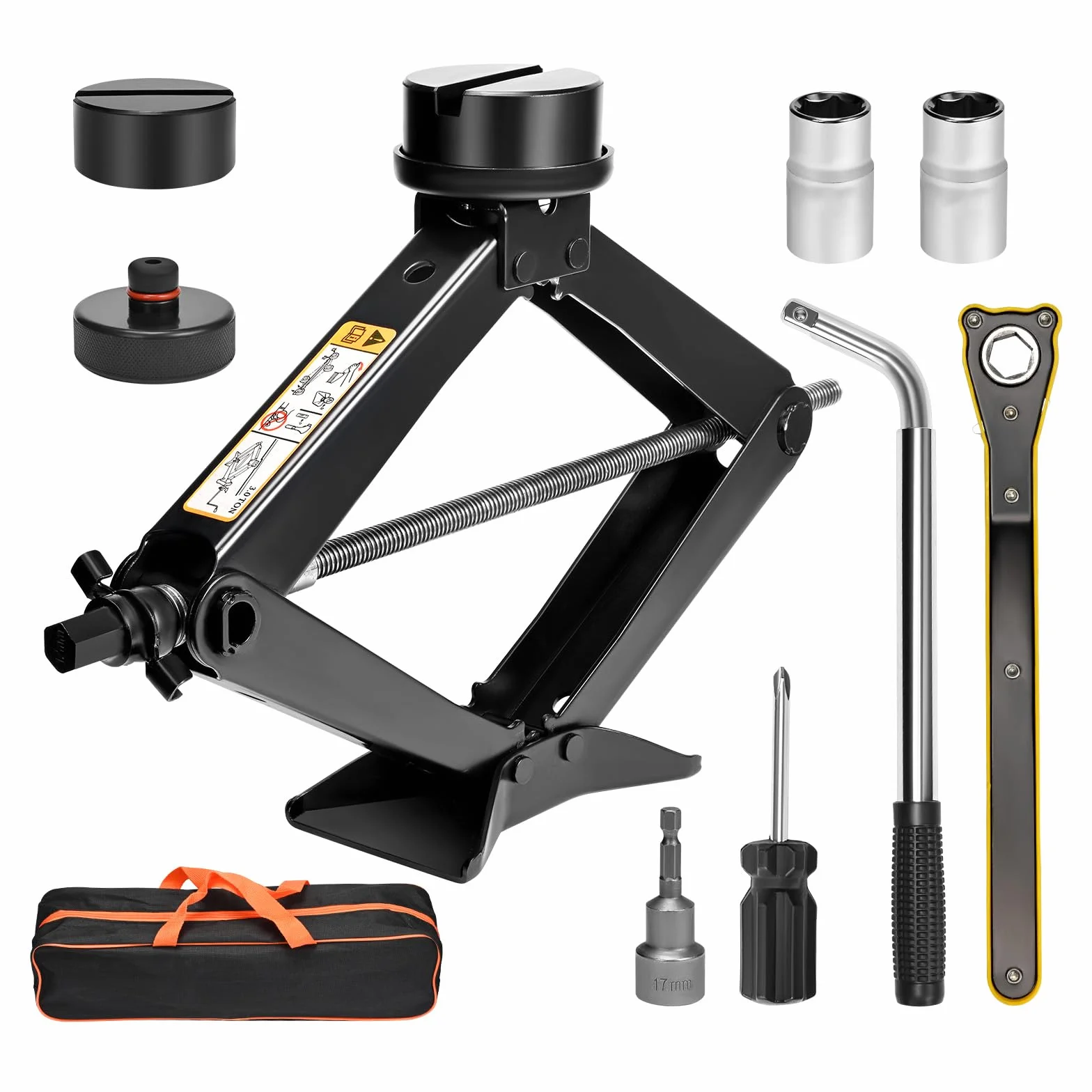 Cric a forbice 3T/3000 kg universale per auto sollevamento 10-45 cm 2 cuscinetti in gomma kit emergenza