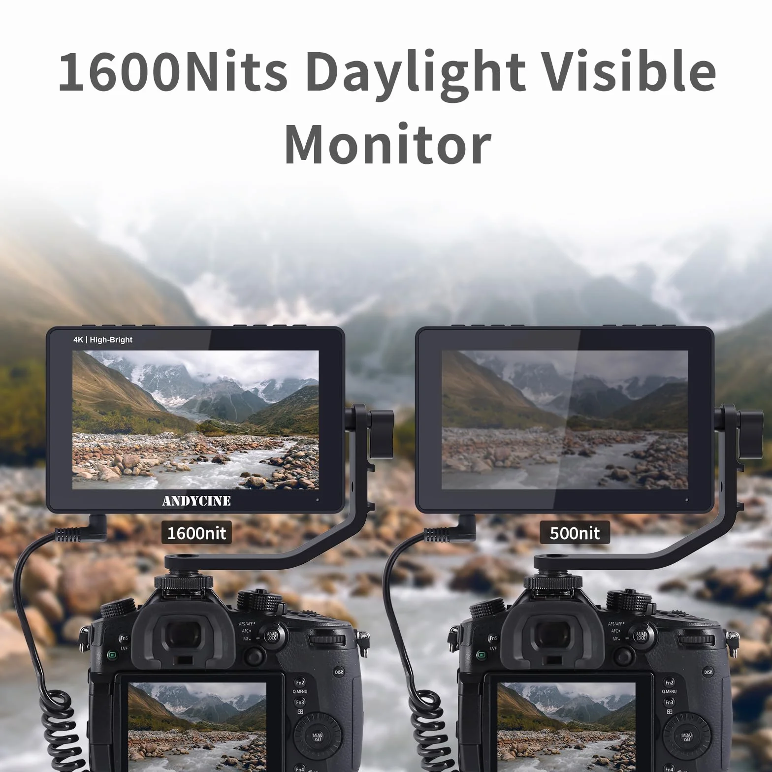 ANDYCINE A6 II 5.5 "Monitor della fotocamera, 1600 Nit 4K 60Hz HDMI HDR Touchscreen, 1920x1080P FHD DLSR Video Field Monitor, supporto forma d'onda 3D LUT Peaking Focus (con batteria, custodia per il