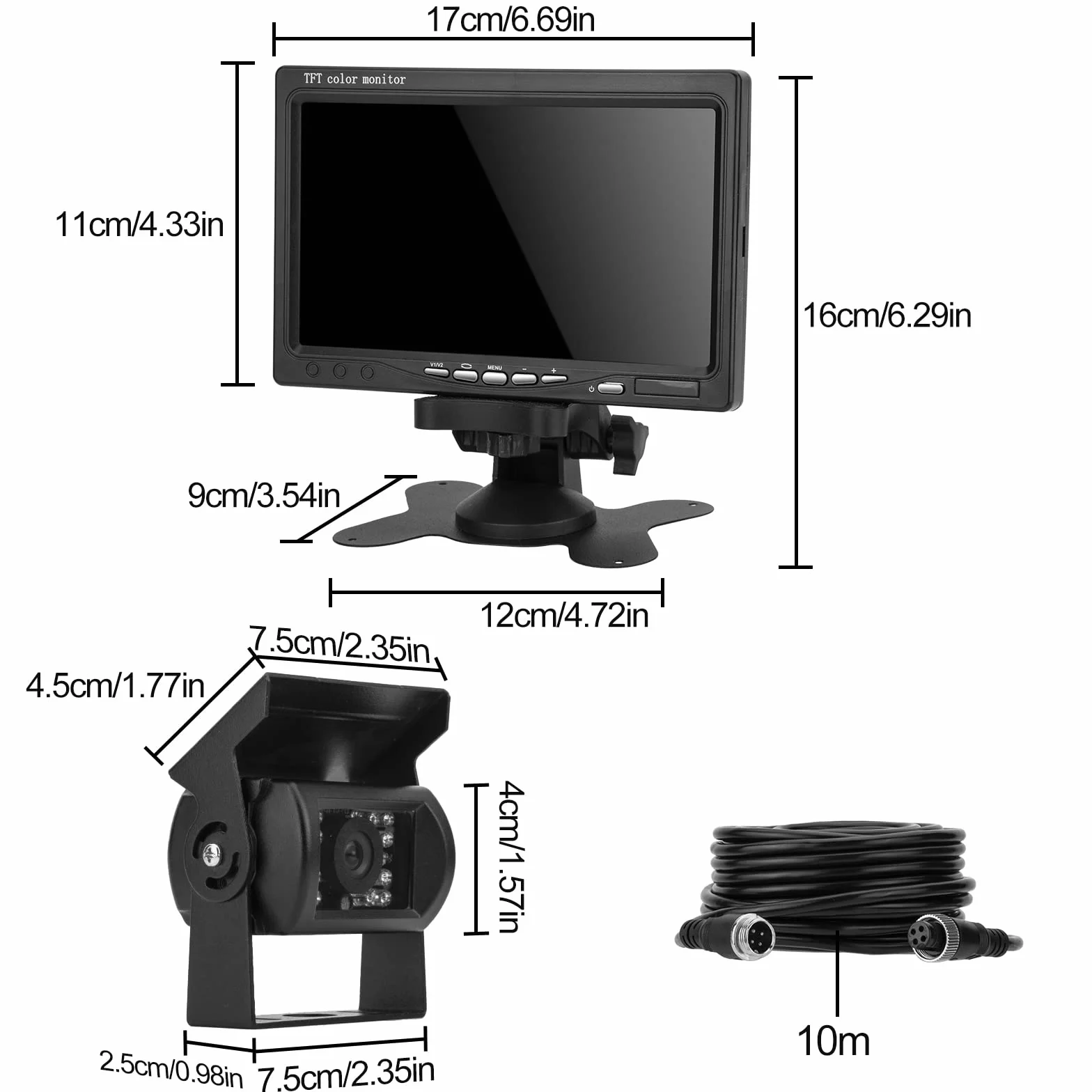 CICMOD Telecamera Retromarcia con Monitor LCD 7 Pollici 4pin Telecamera Posteriore Impermeabile Kit 12V 24V Universel per Camper Camion Rimorchi Bus