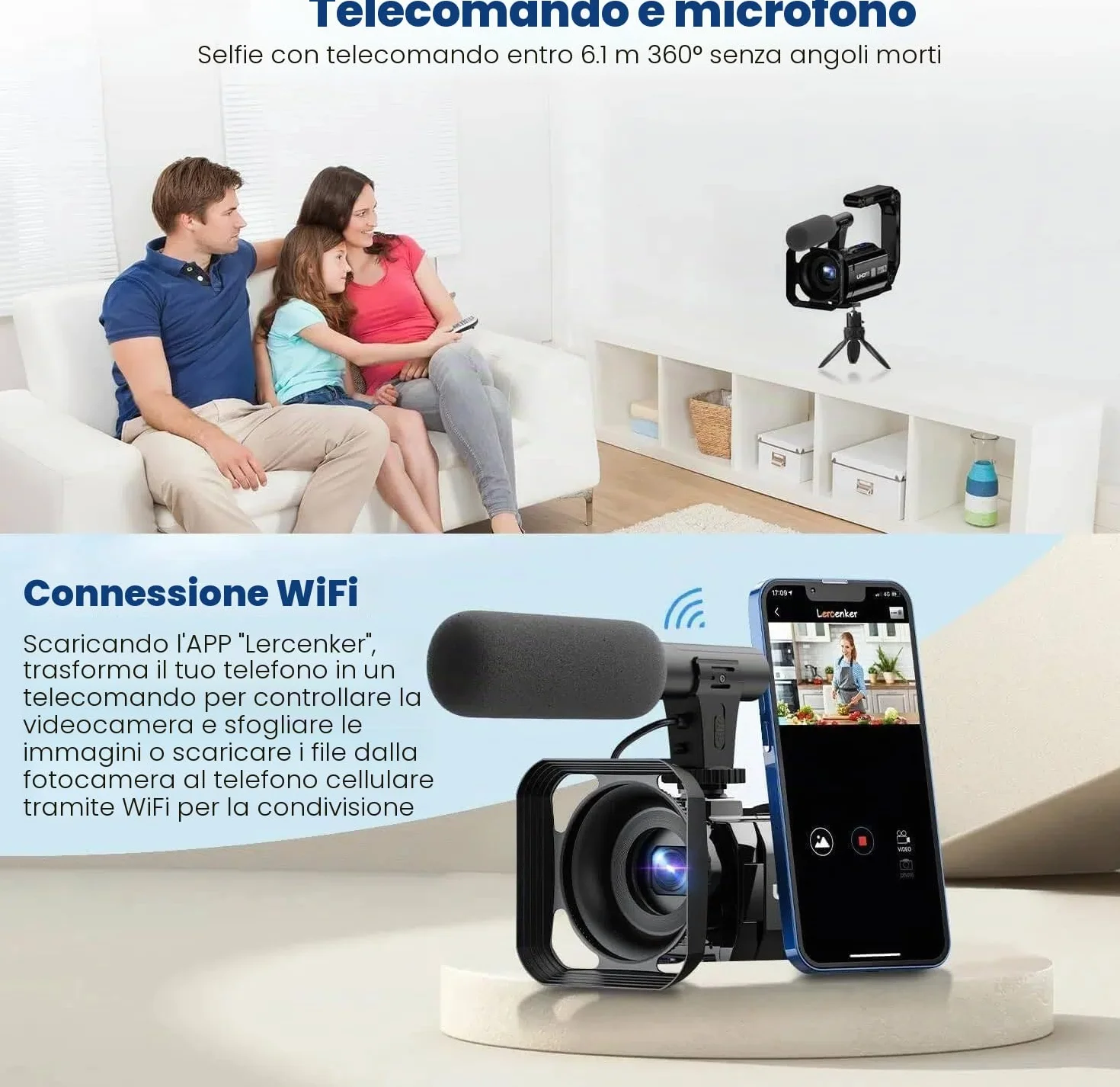 Videocamera Camcorder 5K WiFi 56MP Doppio Lente 16X IR Night Vision Video Camera 3.0" Touchscreen Vlogging Camera per YouTube con 2 Batterie,Scheda 64GB,Telecomando,microfono