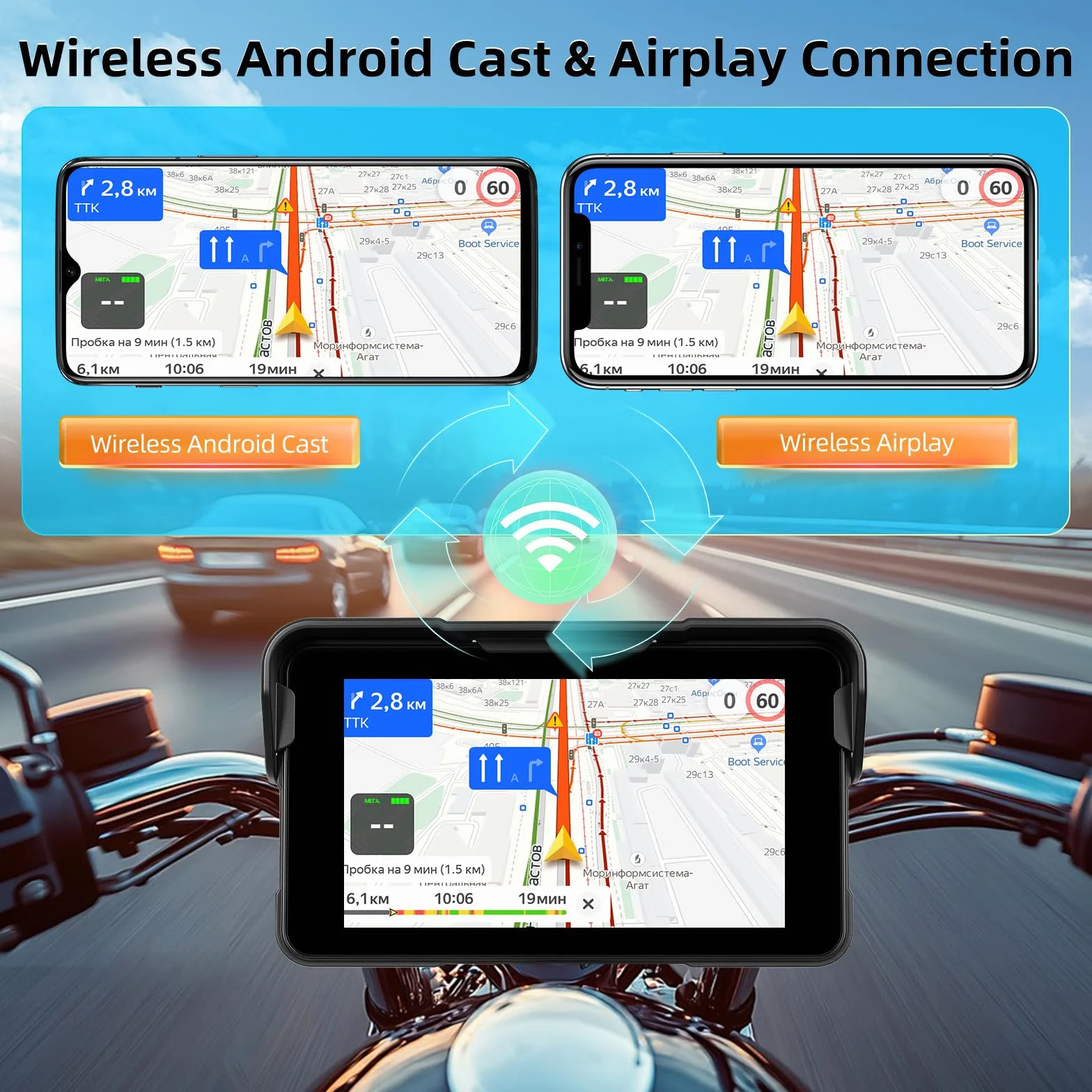 Schermo Carplay Portatile per Moto, Carplay Wireless e Android Auto per Moto, Schermo Touchscreen Impermeabile IP68 da 5 Pollici per Moto, Supporto GPS, Mirror Link, Bluetooth, Porta TF