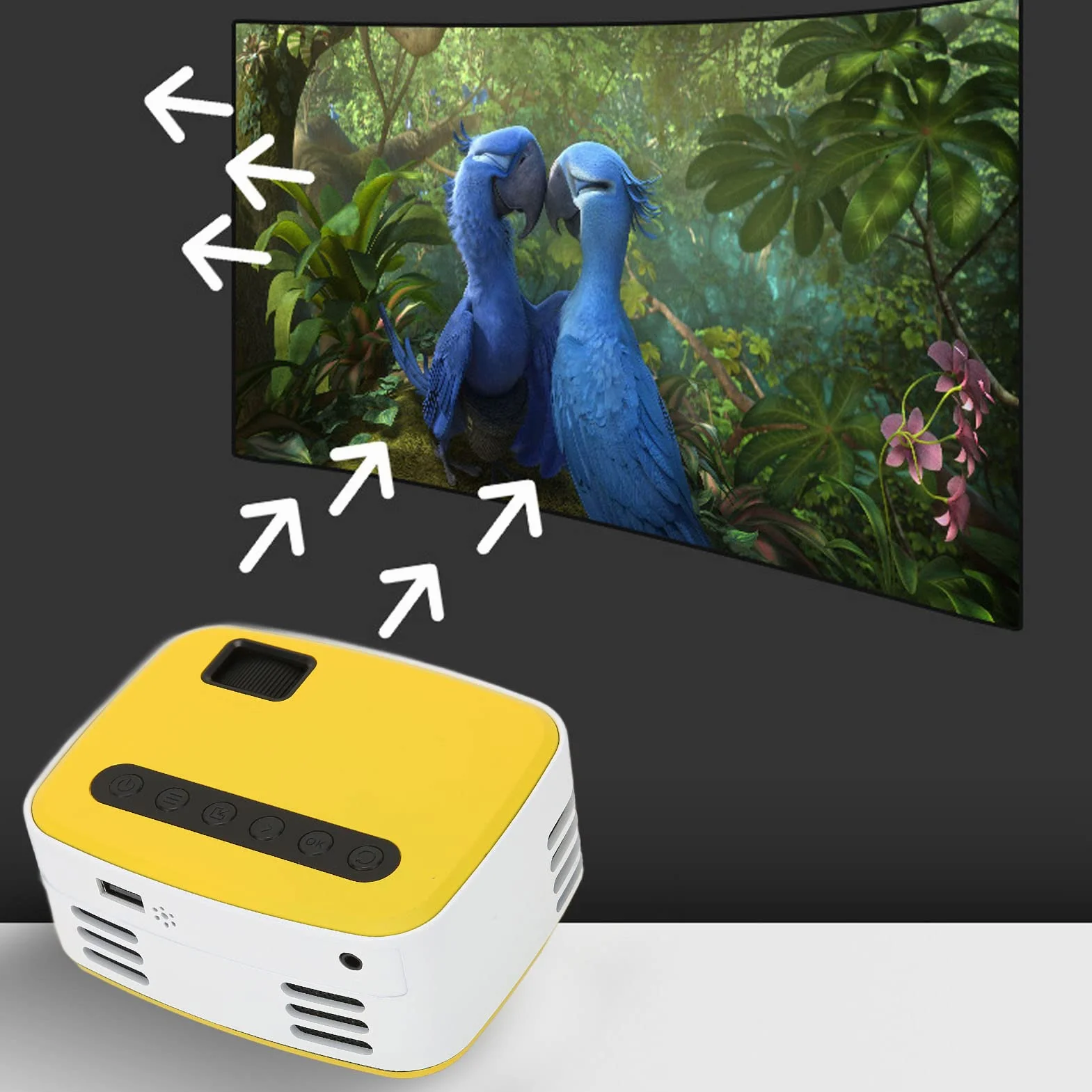 Mini Proiettore, Mini Proiettore Portatile 1080P con Altoparlante Integrato, Proiettore Cinematografico da 20000 Ore Compatibile con Smartphone per Viaggi in Campeggio a Casa(Spina UE)
