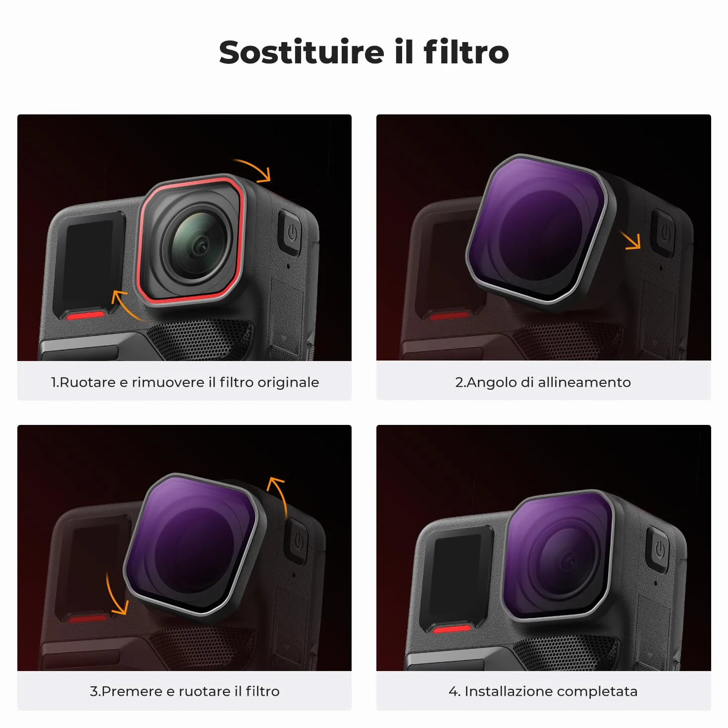 K&F CONCEPT Set di Filtri ND/PL Avvitabili Compatibile con Insta360 Ace Pro 2. Include ND8/PL, ND16/PL, ND32/PL e ND64/PL. Accessori per action camera in vetro ottico HD multi-rivestito.