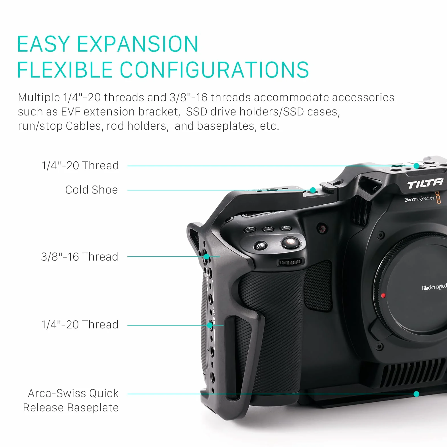TILTA Gabbia BMCC, Gabbia Completa per Fotocamera Compatibile con BMCC 6K, Blackmagic Cinema Camera 6K con Staffa di Montaggio Accessoria per Battery Grip - Nero TA-T64-FCC-B