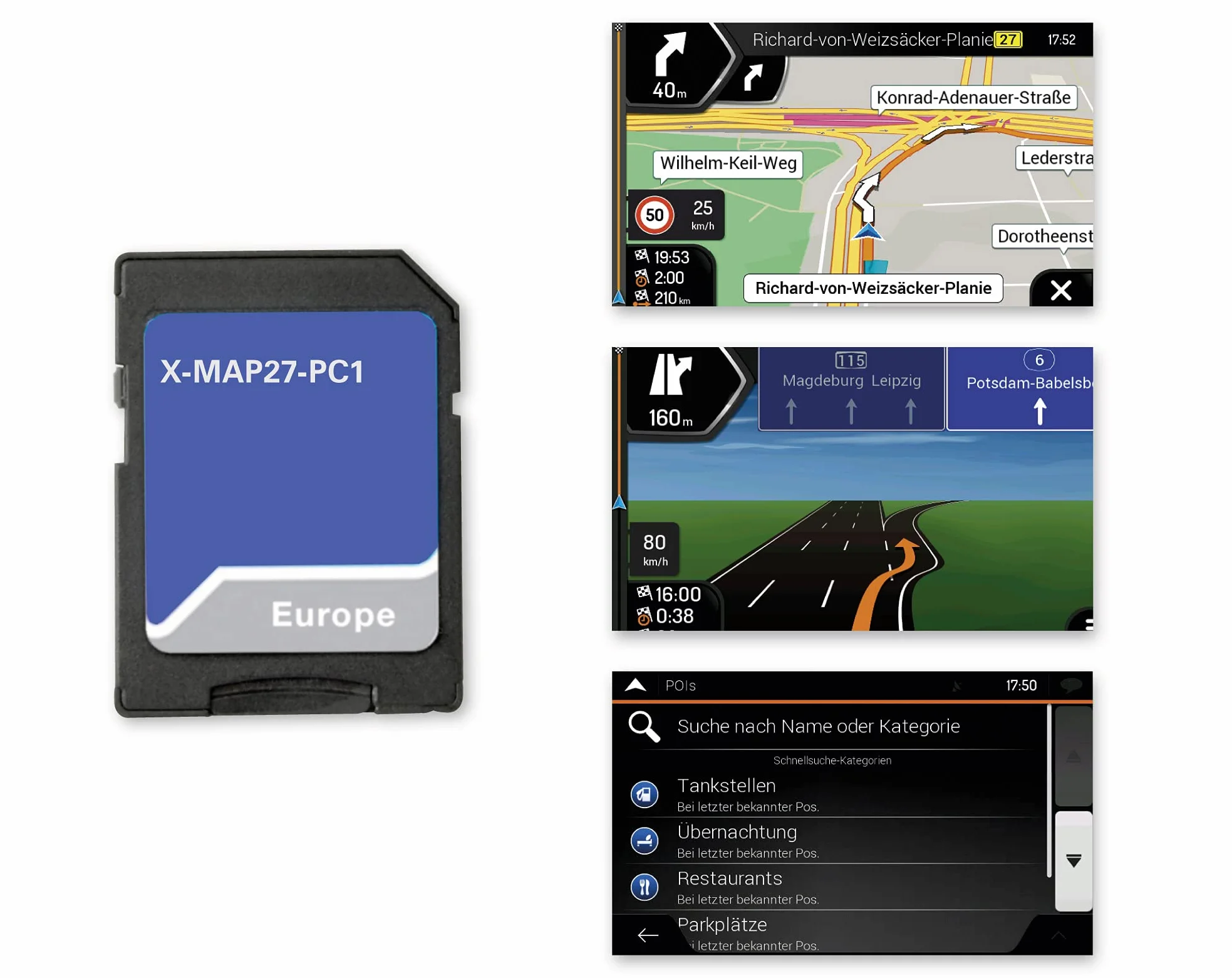 Scheda Micro SD Navigazione Auto XZENT X-427 Mappe Europa P.O.I. Premium