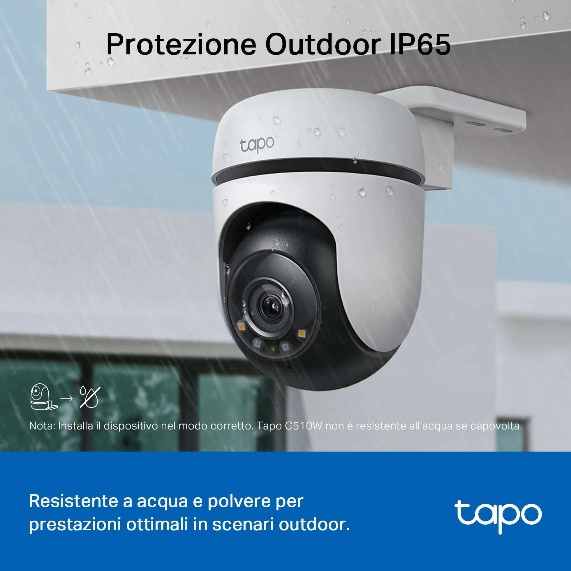 Tapo C510W Telecamera WiFi da esterno 2K 3MP, visione a 360°, IP65, impermeabile, sorveglianza IP