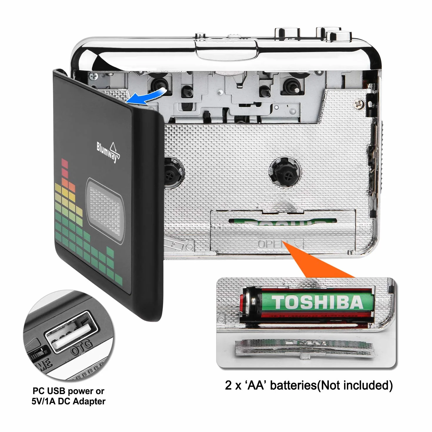 BlumWay Convertitore da cassette a MP3 tramite unità USB, convertitore di cassette digitale Audio Music Tape con auricolare