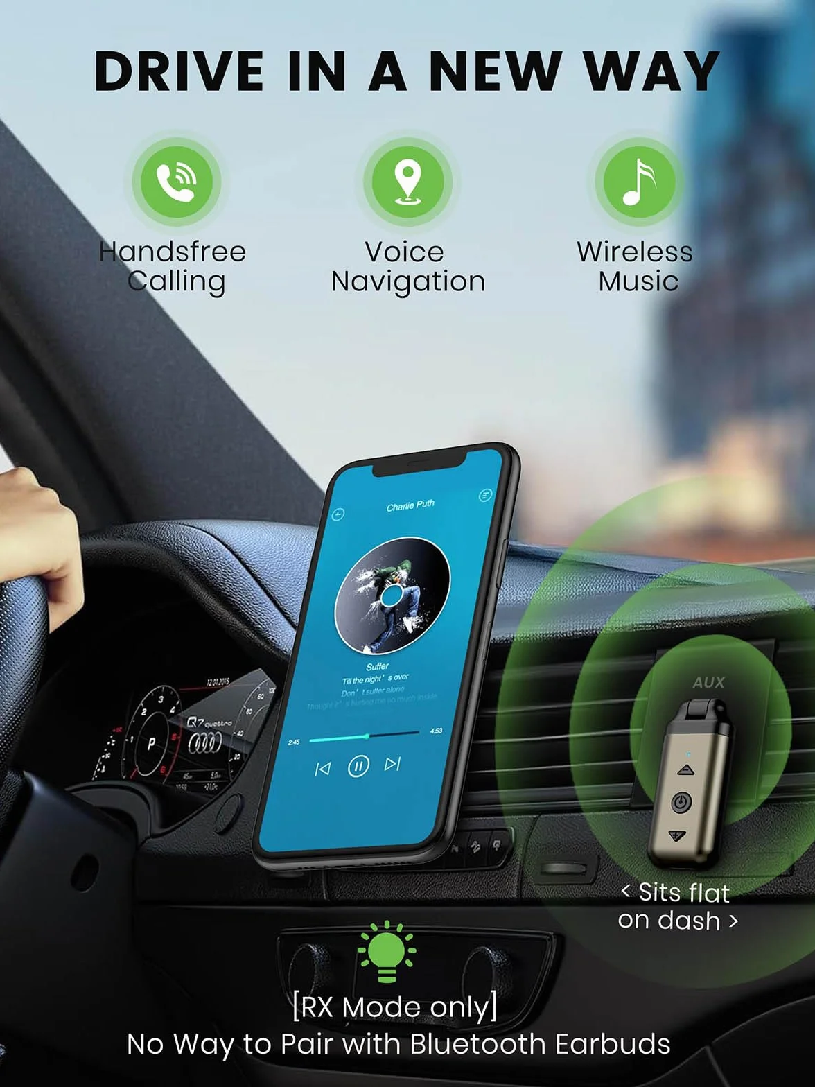 HVMLAK Air88 - Adattatore Bluetooth 5.4 AUX per autoradio da casa, con jack girevole da 3,5 mm, ricevitore Bluetooth con alloggiamento in metallo, chiamate in vivavoce, controllo della traccia del