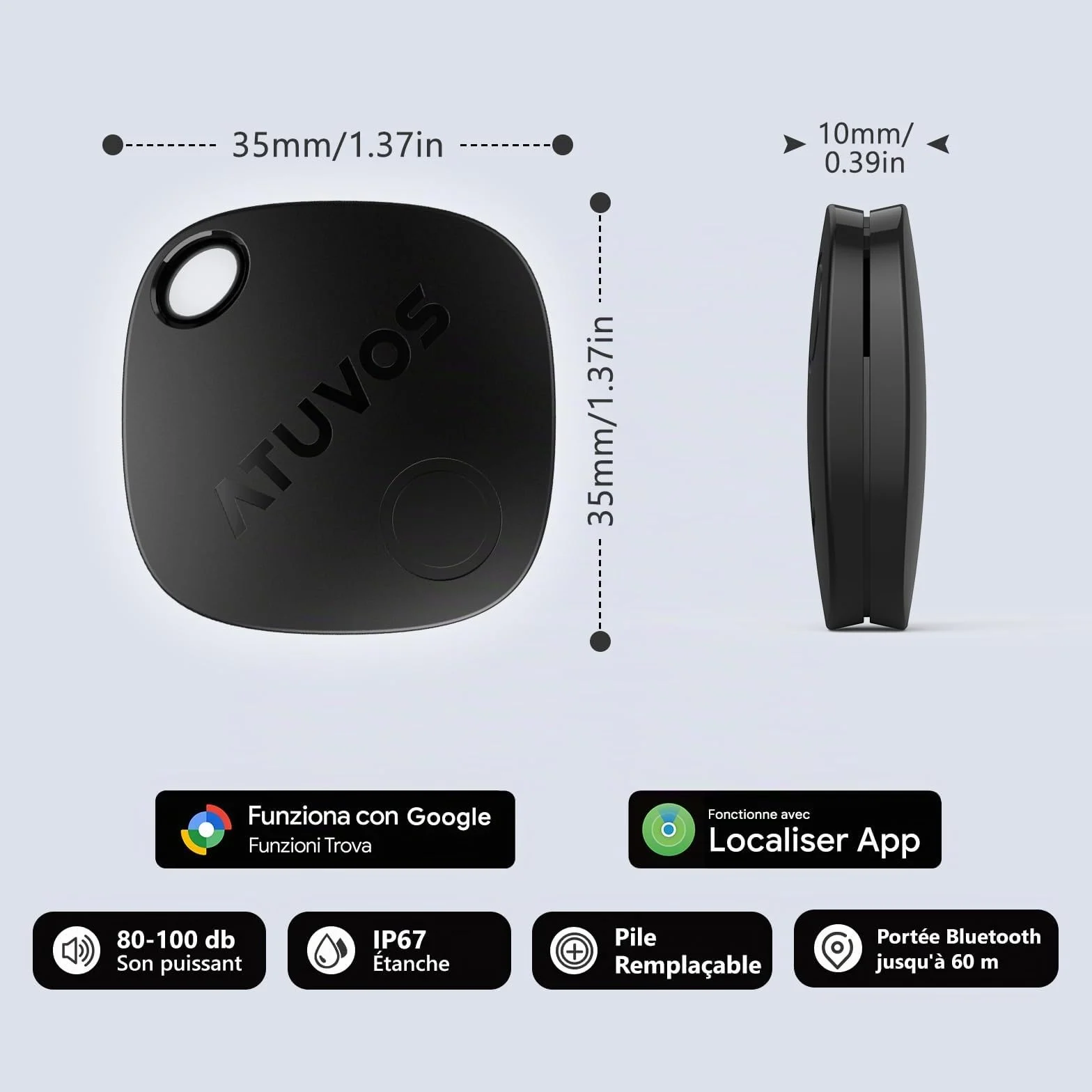 ATUVOS Smart Tag Pro Tracker Bluetooth per Android iOS, Localizzatore per Bagagli, 4 Pezzi