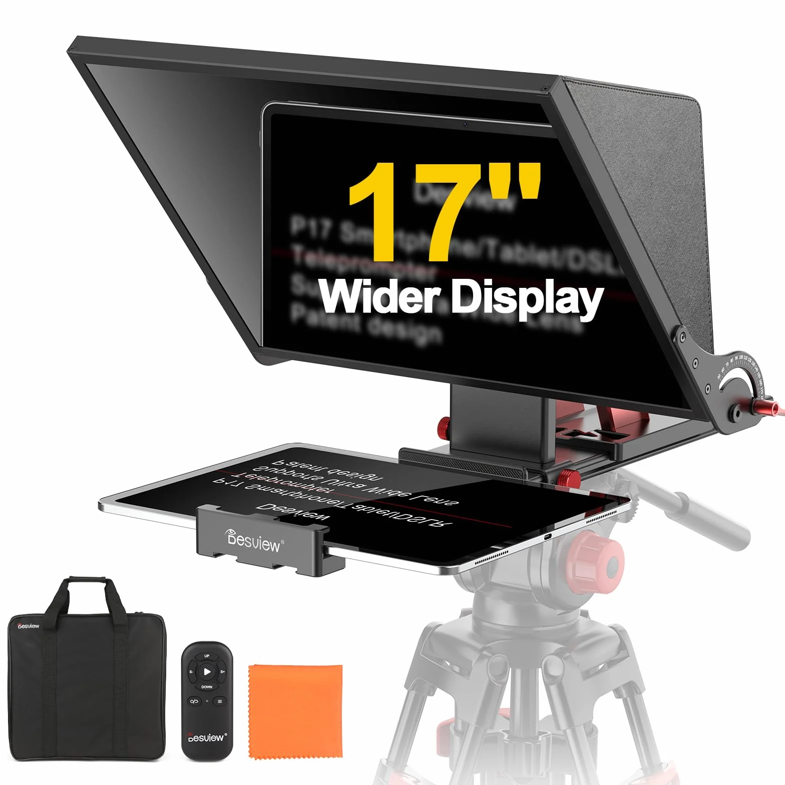 Desview Prompter P17 Teleprompter in lega di alluminio con custodia per il trasporto, compatibile con fotocamere DSLR, videocamere, smartphone e tablet per la registrazione video