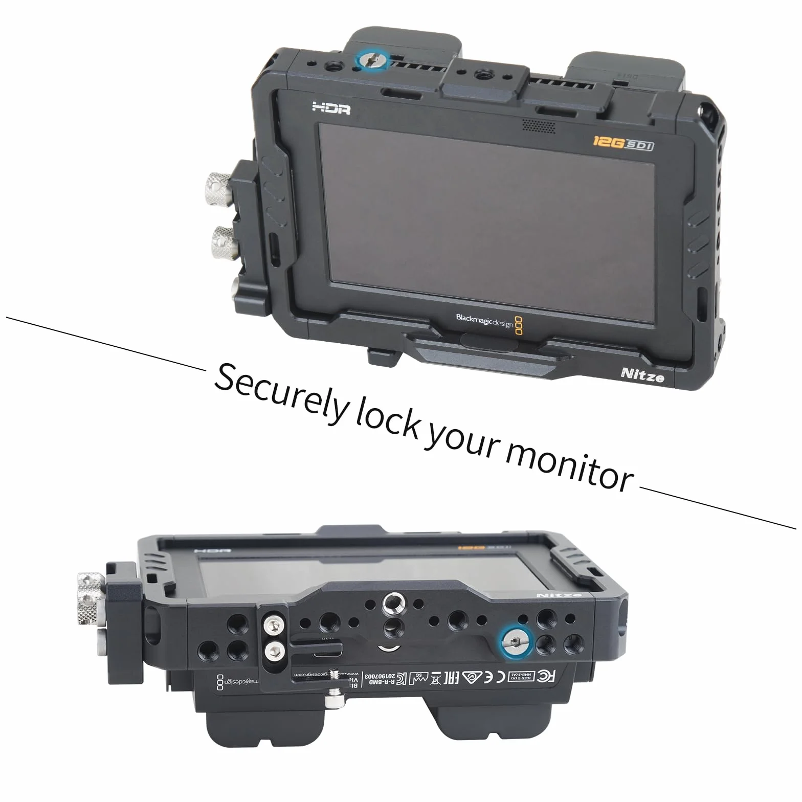 Nitze Kit Gabbia per Blackmagic Video Assist 5" 12G / 3G con Parasole, Morsetti per Cavi HDMI e USB-C - JT-B01B