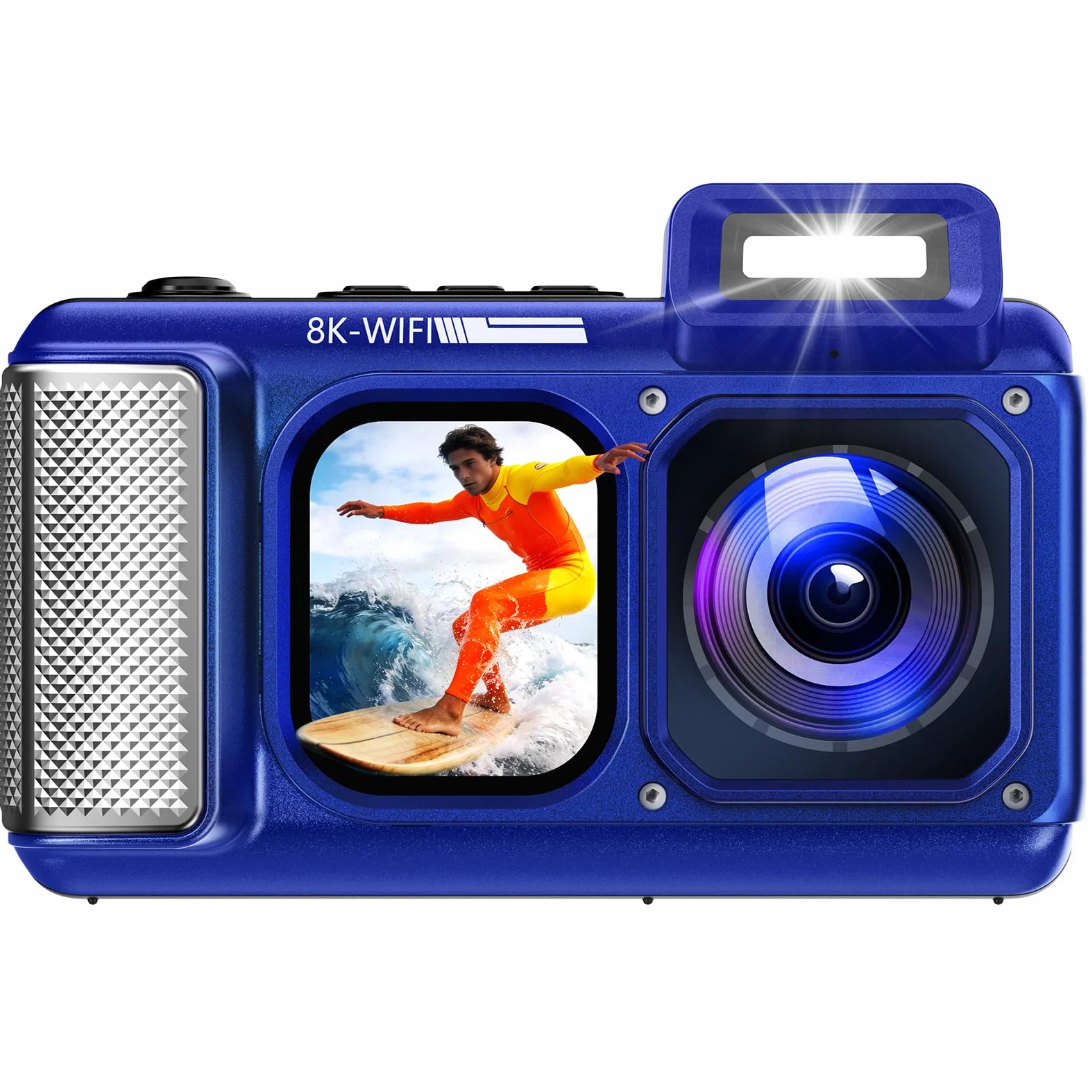 Maxmango V08 Pro 49FT Macchina Fotografica Subacquea - 8K 90MP WiFi Macchina Fotografica Digitale, 2.8'' Touchscreen Robusta Antipolvere Antiurto per Snorkeling, 64GB Fotocamera Digitale, Blu