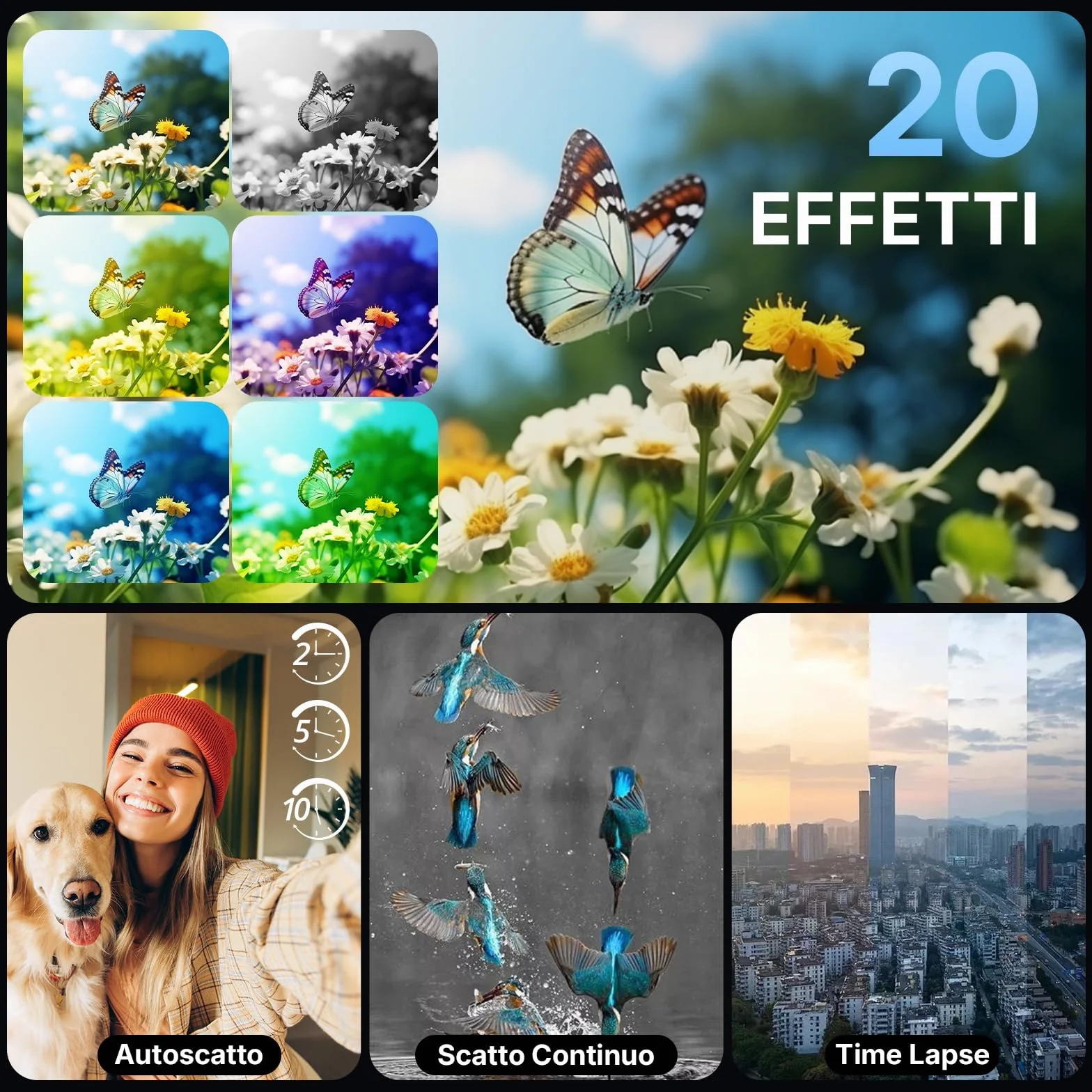 Fotocamera Digitale 4K 64MP Macchina Fotografica Digitale con Doppia Lente, Autofocus, Display IPS 2,8”, Zoom Digitale 16X, Antivibrazione, Due Batterie, Scheda 32GB per Adolescente, Principianti