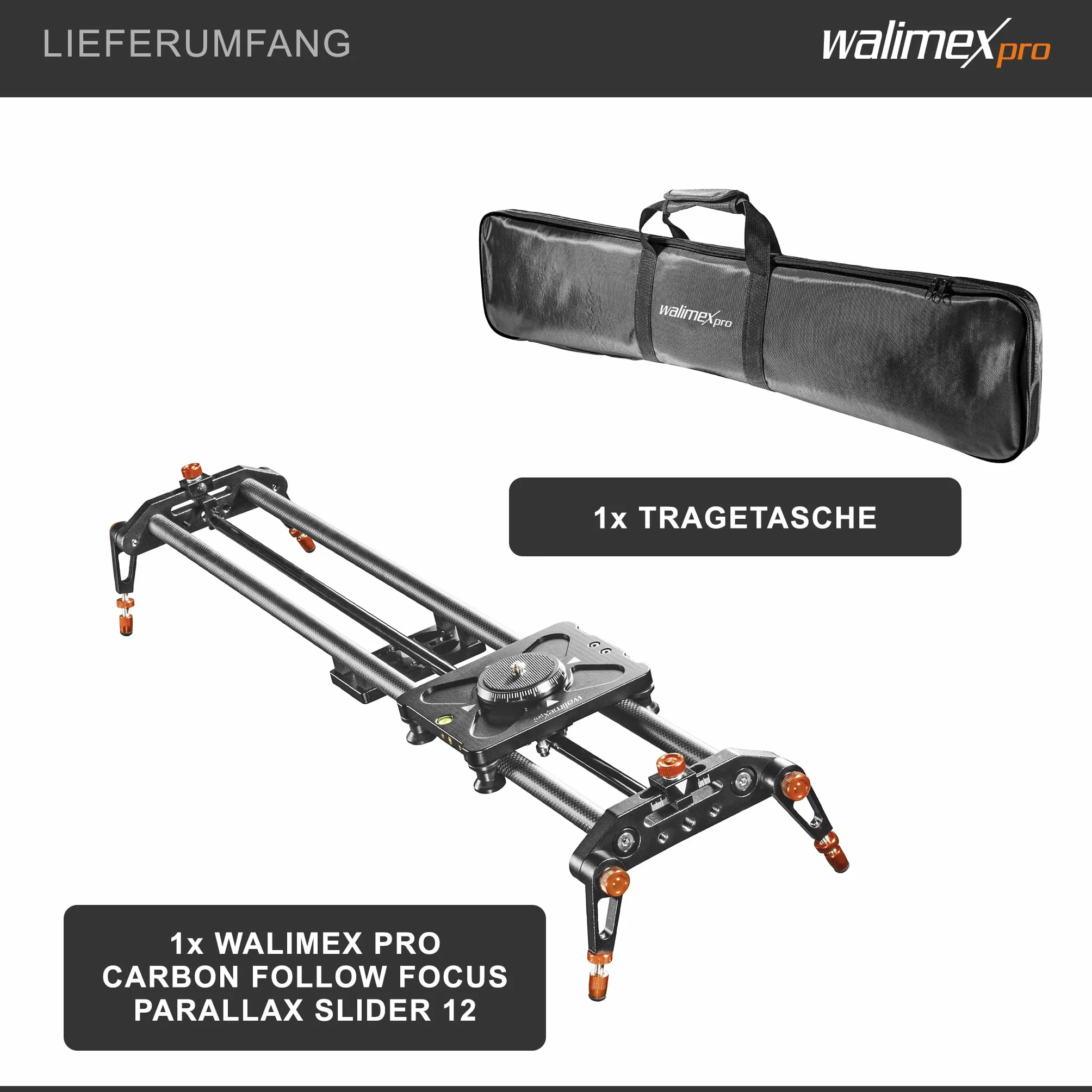 Walimex pro Carbon Follow Focus Parallax Slider 12 schwarz/orange 21640
