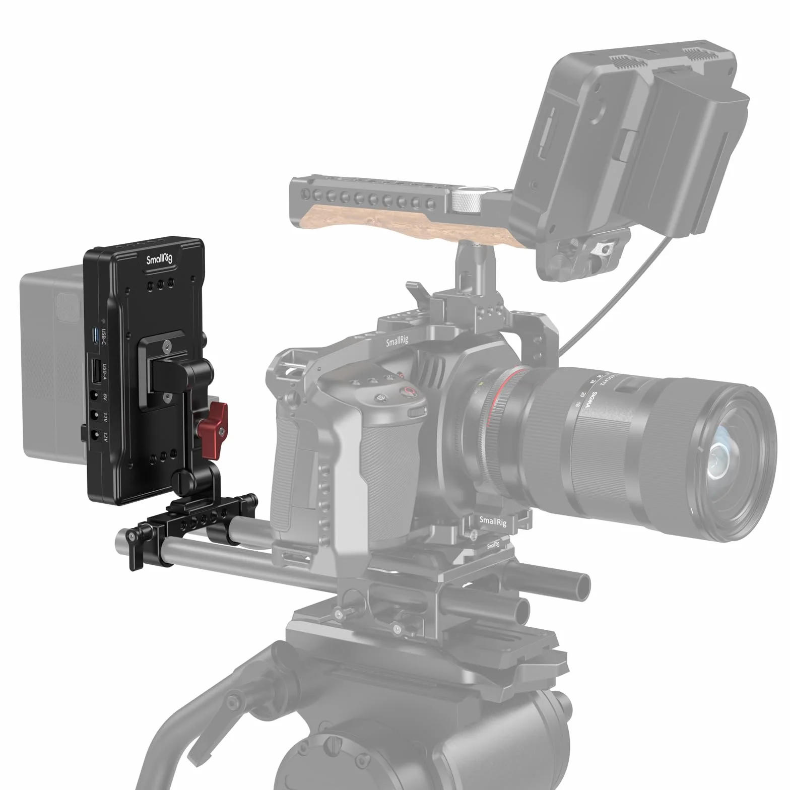 SMALLRIG Piastra Adattatore Batteria con Attacco a V con Braccio Regolabile, Piastra con Attacco a V con PD USB-C da 65 W e Uscita/Ingresso D-Tap da 14,8 V - 3204B