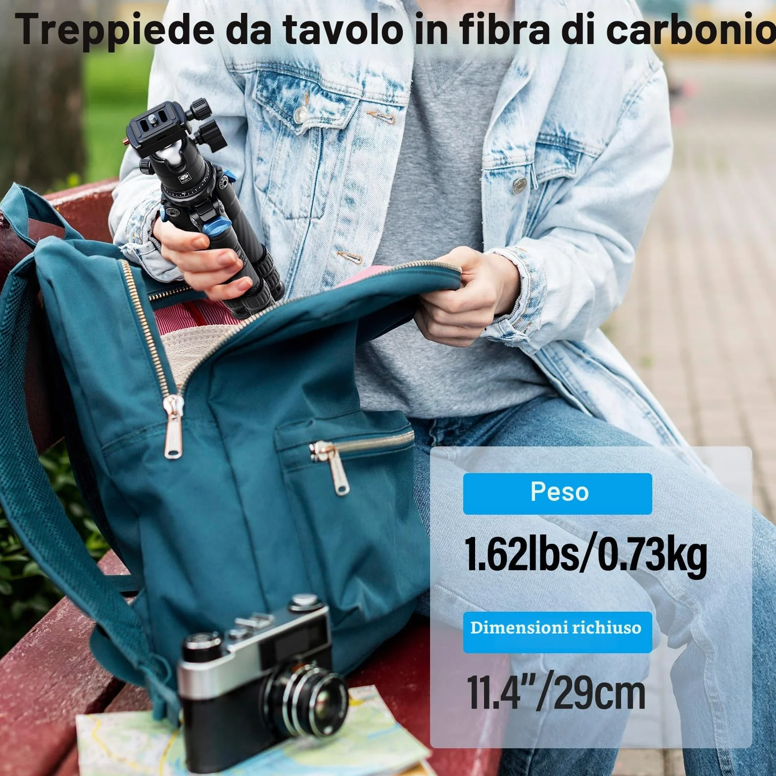 SIRUI Mini Treppiede Fotocamera AM-223, Portatile Compatto Treppiede Carbonio con Testa a Sfera B-00K a 360 Gradi, 13-43CM Treppiede da Viaggio con Piastra a Sgancio Rapido, Carico Massimo 15kg