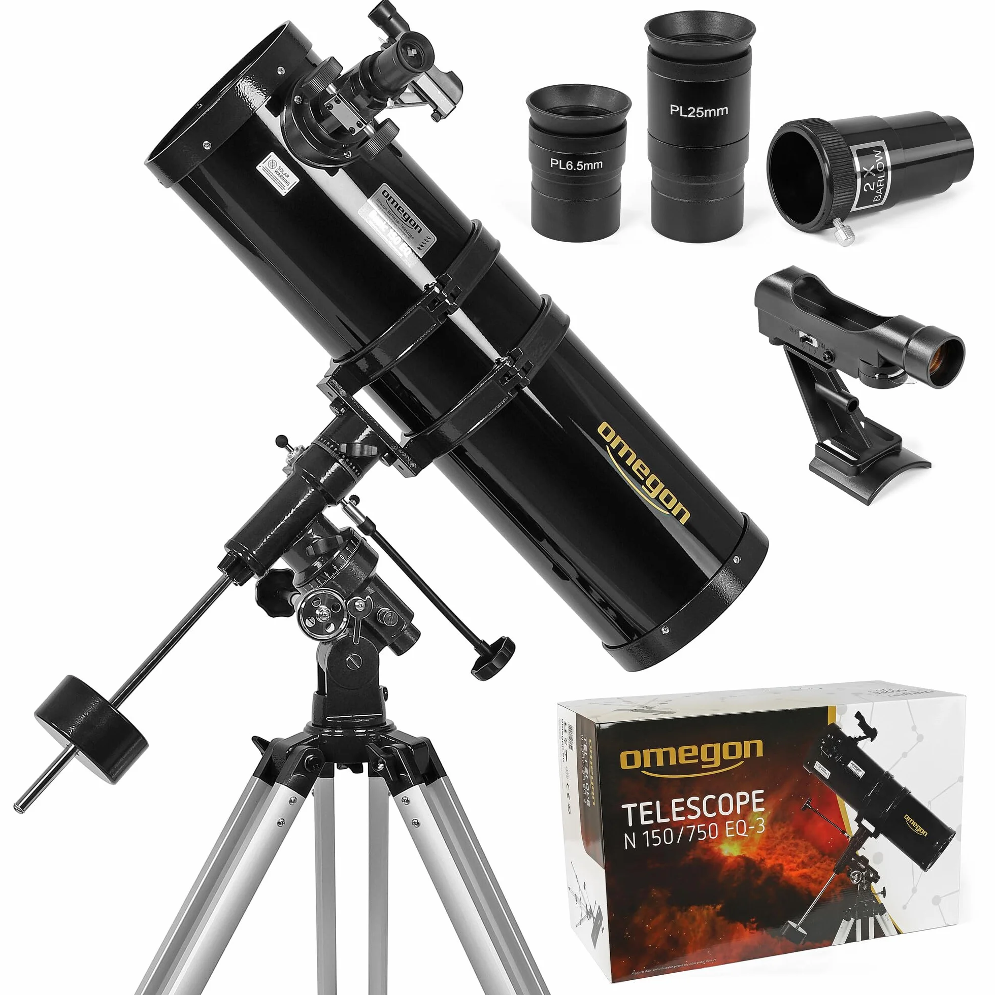 Telescopio Omegon N 150/750 EQ-3 | Per chi si avvicina all'osservazione del cielo profondo | Accessori completi | Facile da usare | Ottica con specchio grande | Telescopio astronomico