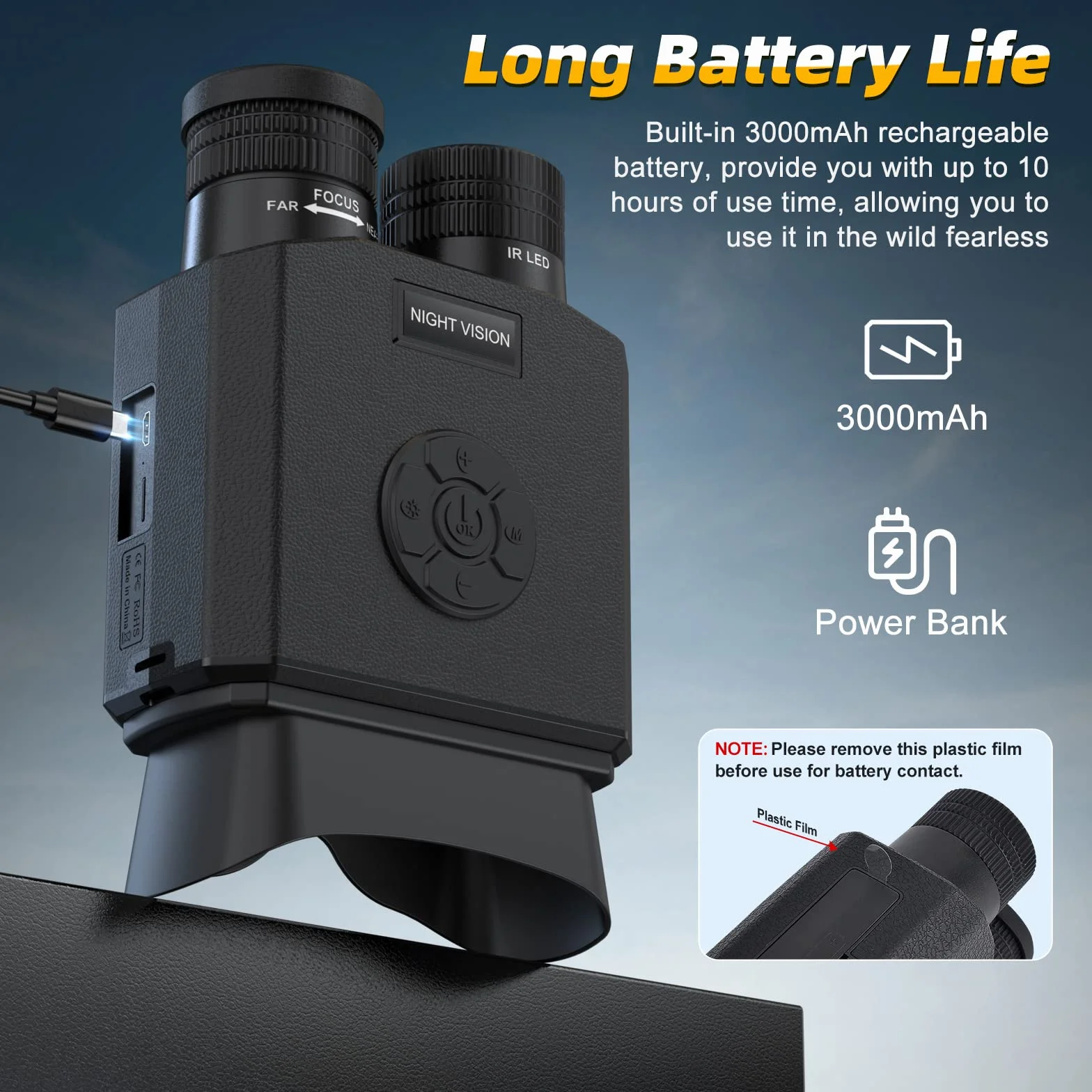 Binocolo Visione Notturna, Digitale Infrarossi 1080P FHD, Ricaricabile, Vista 500M, Zoom Digitale 8X, 9 Livelli IR, 3.5" TFT LCD Per Caccia con 32GB Scheda
