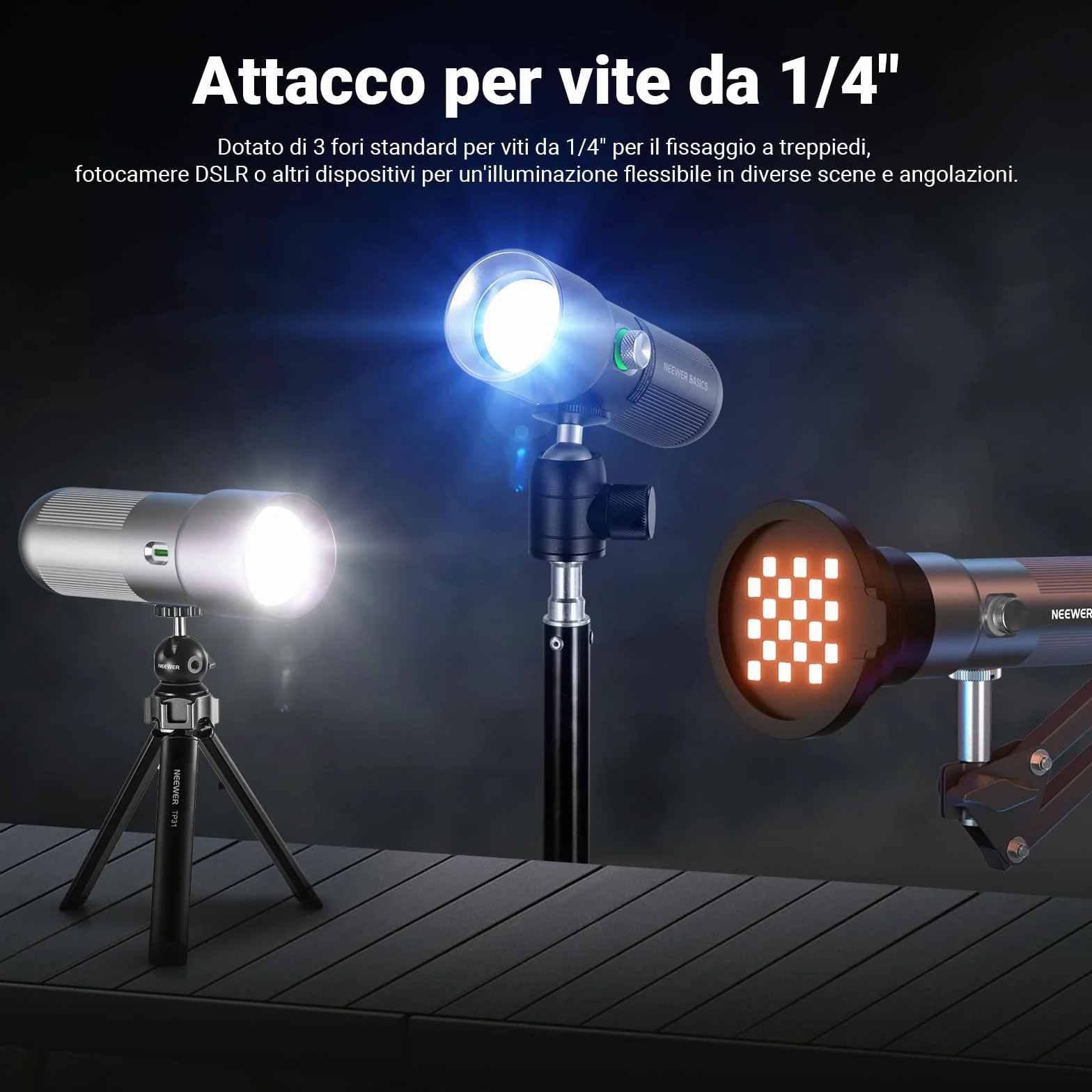 NEEWER BASICS Torcia Fotografica RGB con 4 Colori/20 Filtri Gobo/7500mAh, 10W Faretto Video LED Portatile, Luce Ambientale al Tramonto in Lega Alluminio per l'Illuminazione Studio Riprese Video, FL10