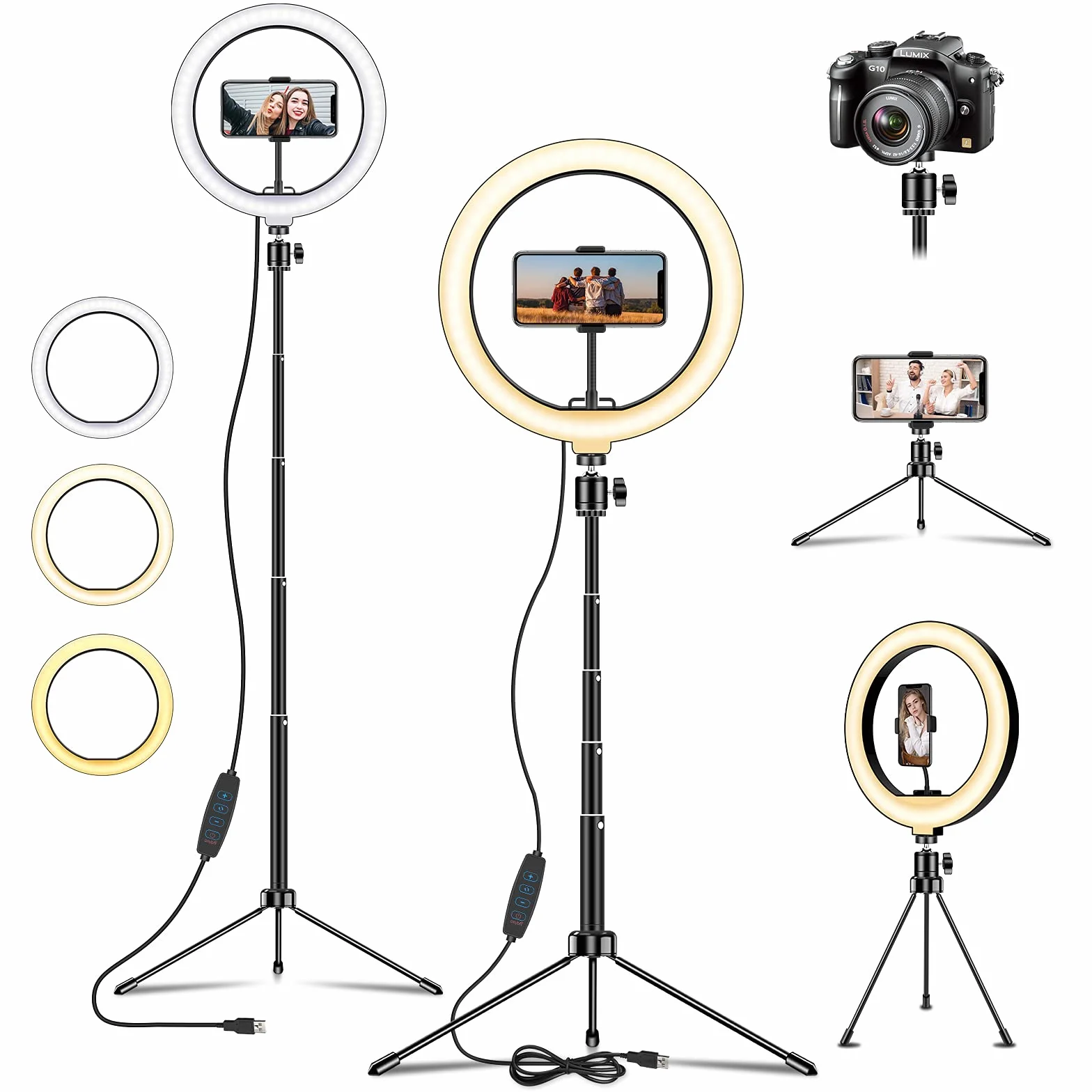 Deerfun LED Ring Light 54.4" Statyw Światło do Selfie 3 Tryby 10 Jasności Fotografia YouTube
