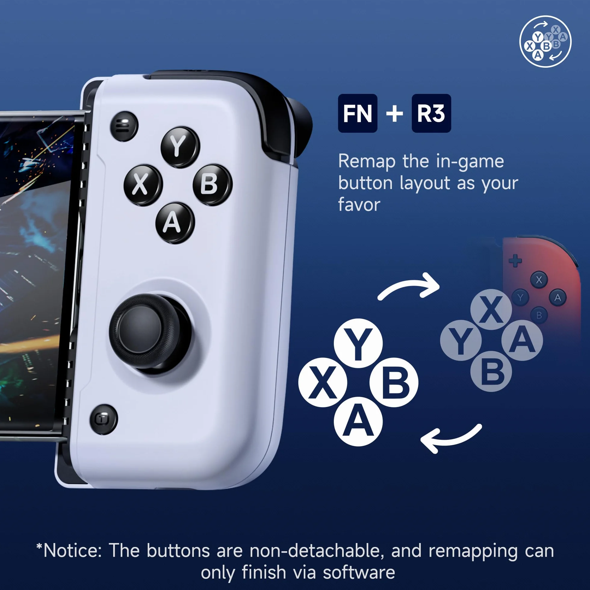 EasySMX M05 Controller Smartphone, Controller per Telefono Android di Gioco e iPhone Serie 15 (TIPO C), Joystick Cellulare Android con Trigger ad Effetto Hall - Vibrazione, Bianco