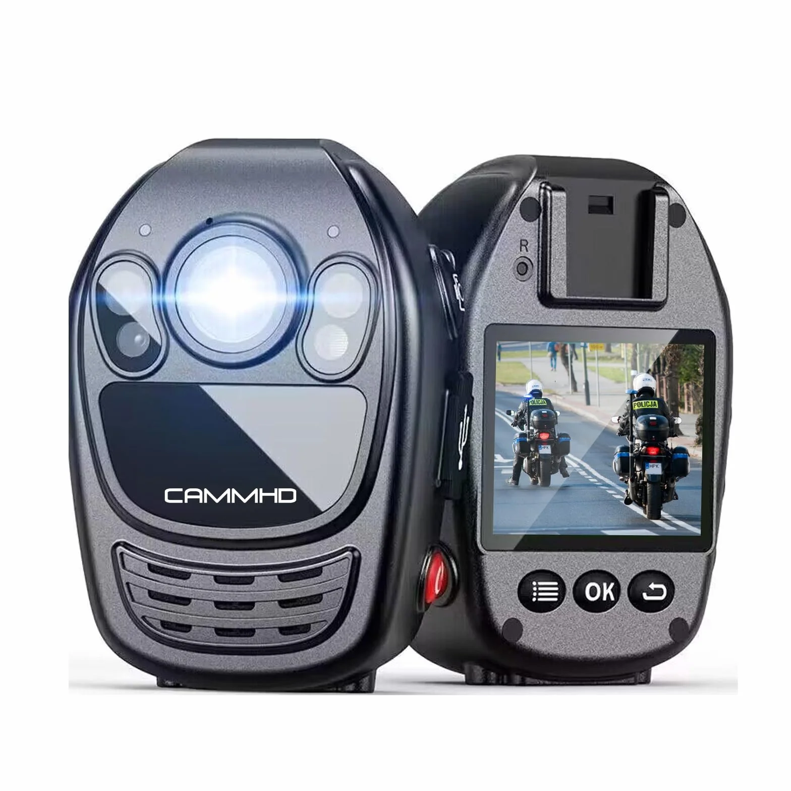 CAMMHD 1440P Body Cam 3500mAh 10-12 ore Registrazione video Visione notturna a infrarossi Bodycam con 2 clip ruotabili a 360° per la sicurezza della polizia(Nessuna carta)