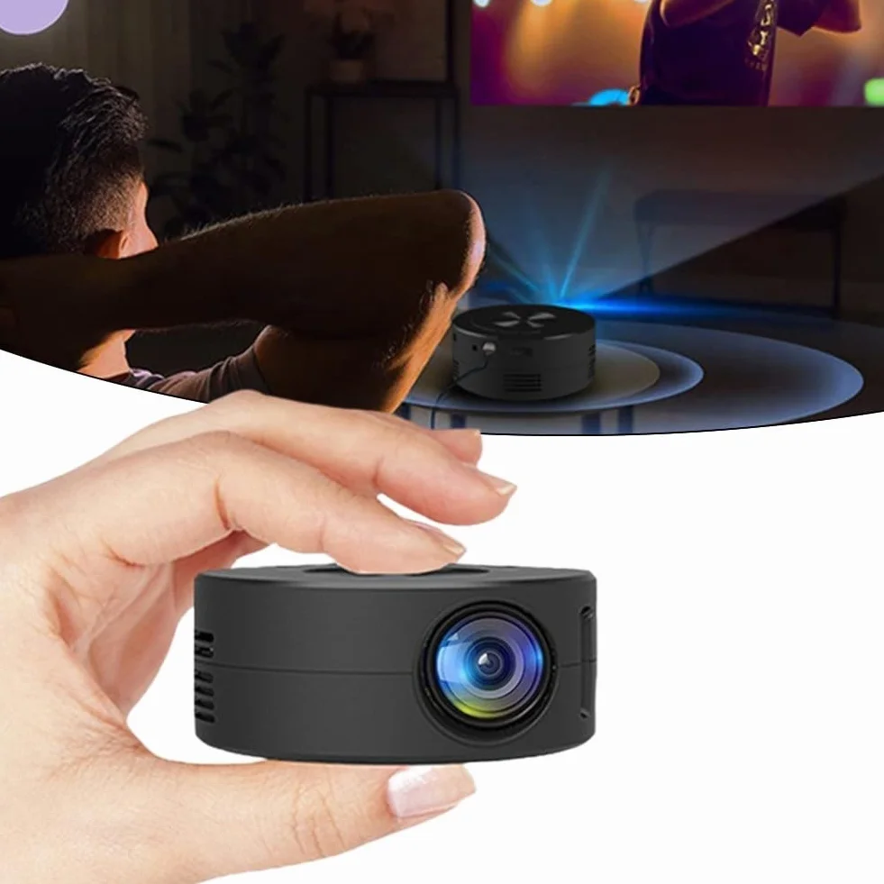 YT200 Proiettore Portatile per Smartphone – Mini Proiettore Compatto da 110mm con Ricarica da Banca di Alimentazione Mobile, Ingresso 5V 2A, per Uso Domestico e Viaggi, Nero