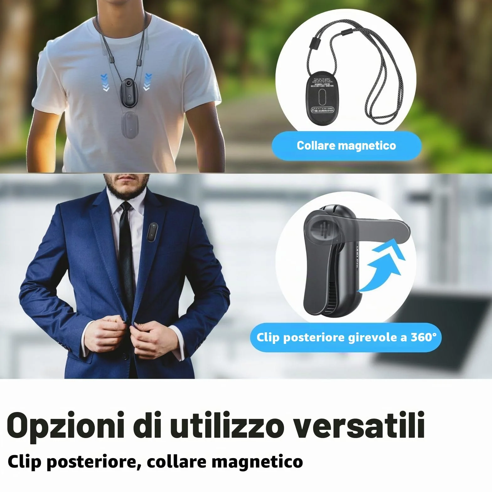 4K - Telecamera corpo 4K con tracciamento audio e video, impermeabile, magnetica e con clip a 360°, batteria da 120 minuti per ciclismo, passeggiate con animali (4K-P-64G)
