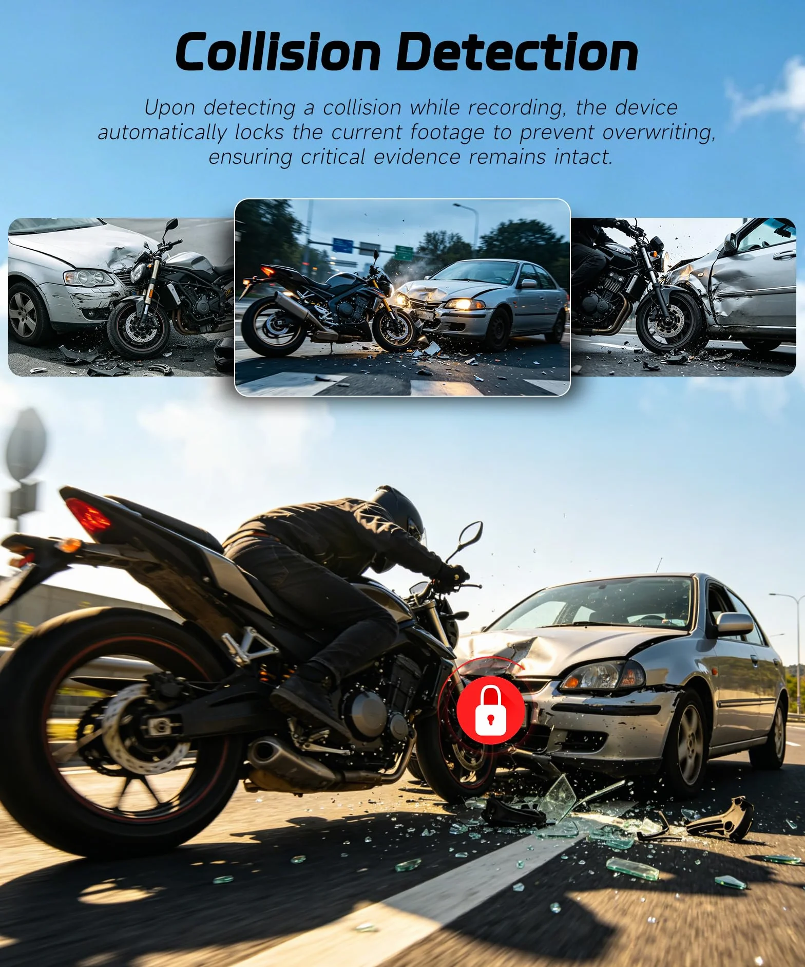 Rimoody Dashcam Moto 1080P Miniaturizzata - Telecamera Anteriore/Posteriore con Rilevamento Collisioni, Registrazione a Ciclo, Modalità Parcheggio, WiFi, per Motocicletta