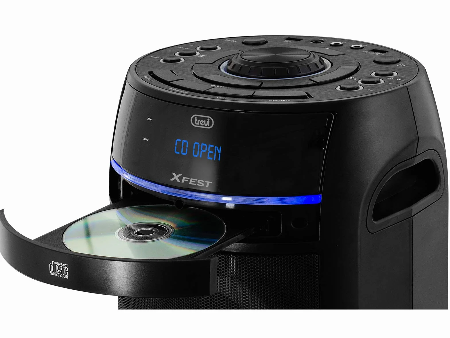 Trevi XFest XF 900 CD Altoparlante Amplificato 90W, Cassa Wireless Portatile con Microfono Wireless Incluso per Karaoke, Lettore CD-MP3, Riproduttore MP3 con USB, AUX IN, 2 Ingressi Microfonici