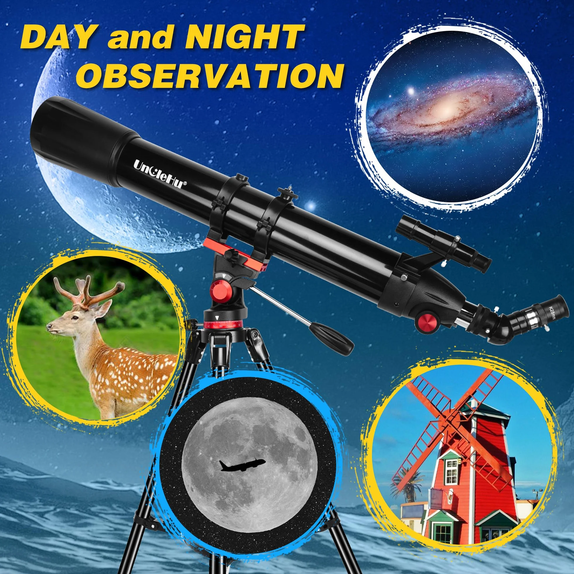 Telescopio per astronomia adulti principianti, 36X-450X, telescopi astronomici rifrattori portatili professionali da 90mm di apertura/900mm con treppiede&adattatore per telefono&borsa da trasporto