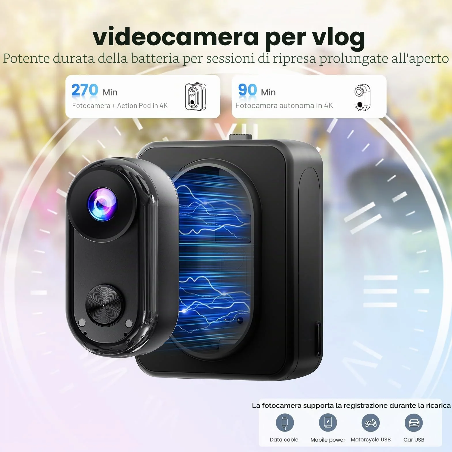 Mini Action Cam 4K,20 MP Portatile Body Camera,6 Assi Stabilizzata POV Camera,Macchina Fotocamera Subacquea 40M,WiFi Mini Videocamera Magnetica (64 GB e Accessori di Montaggio)